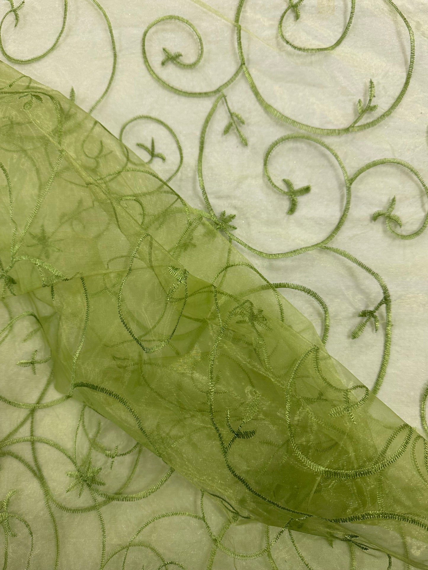 By the Yard Leafy Green Organza Vines