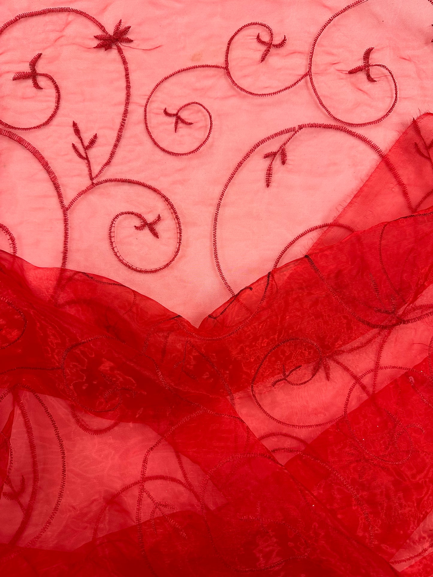 By the Yard Red Organza Vines