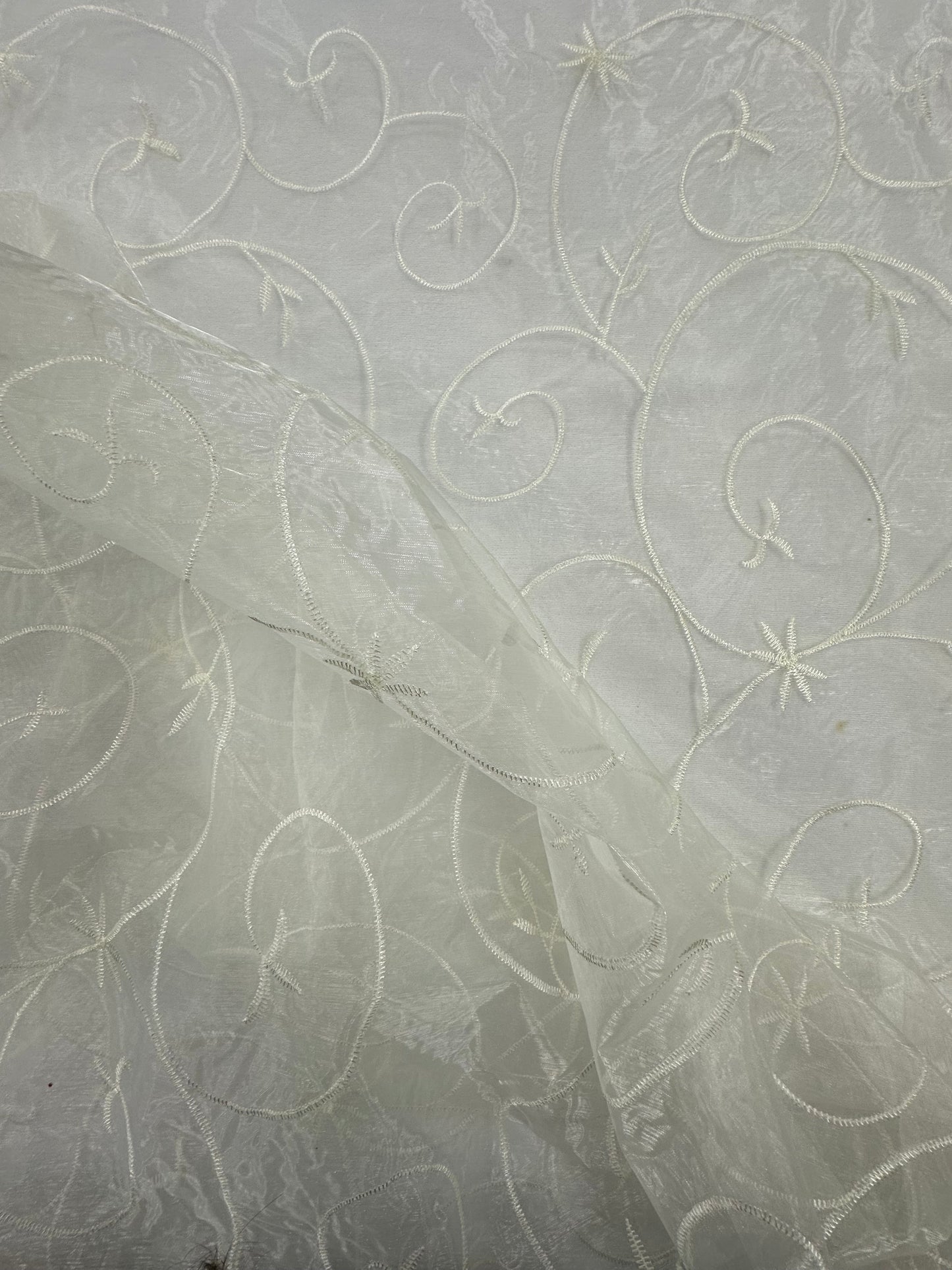 By the Yard Off White Vines Organza