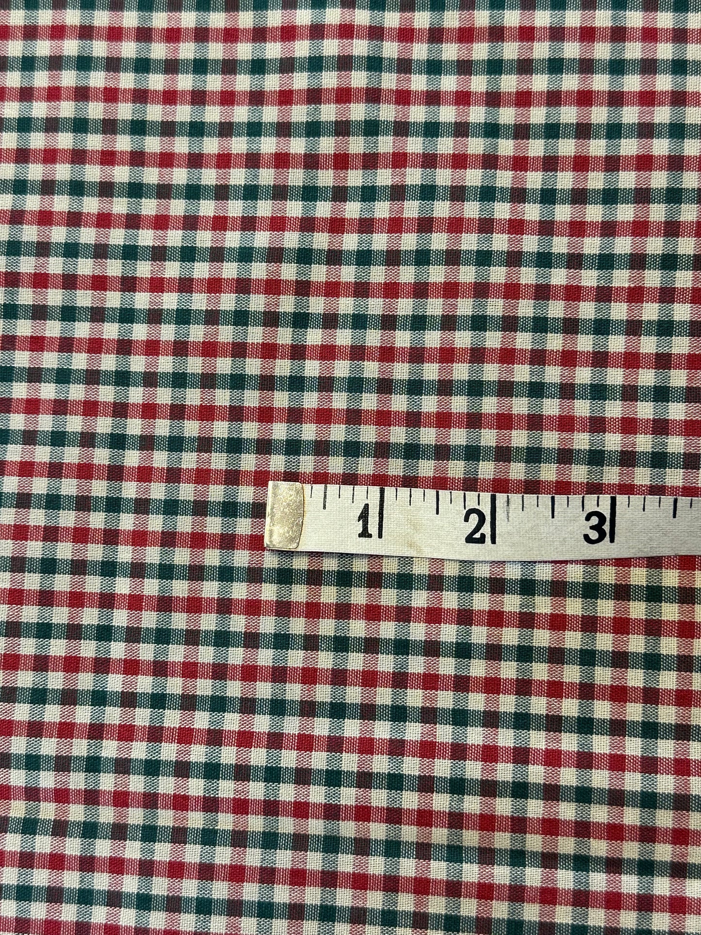 1.5 yards White Green and Red Gingham Midweight Cotton
