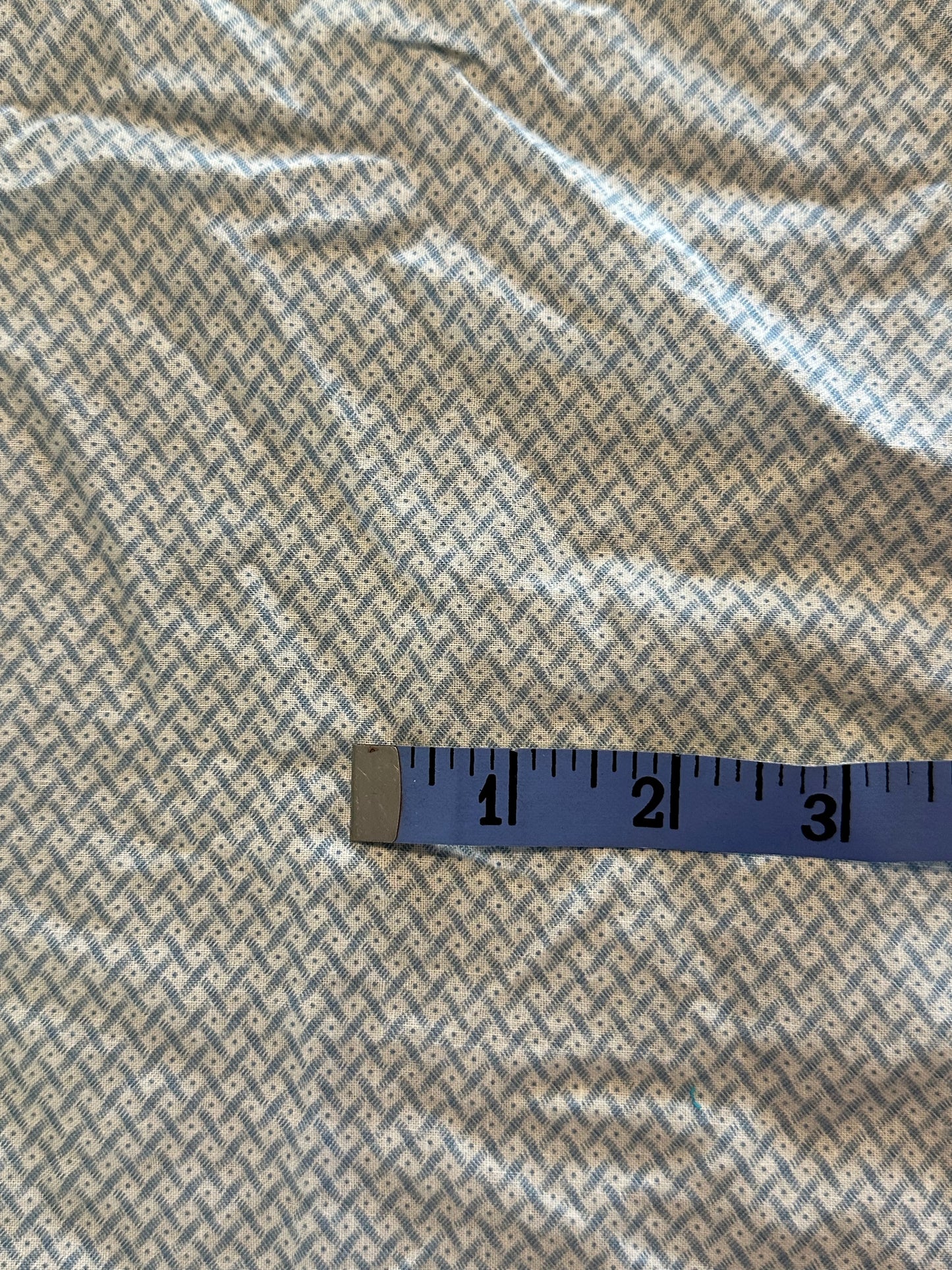 1 yard Light Blue Geo Print on White Cotton