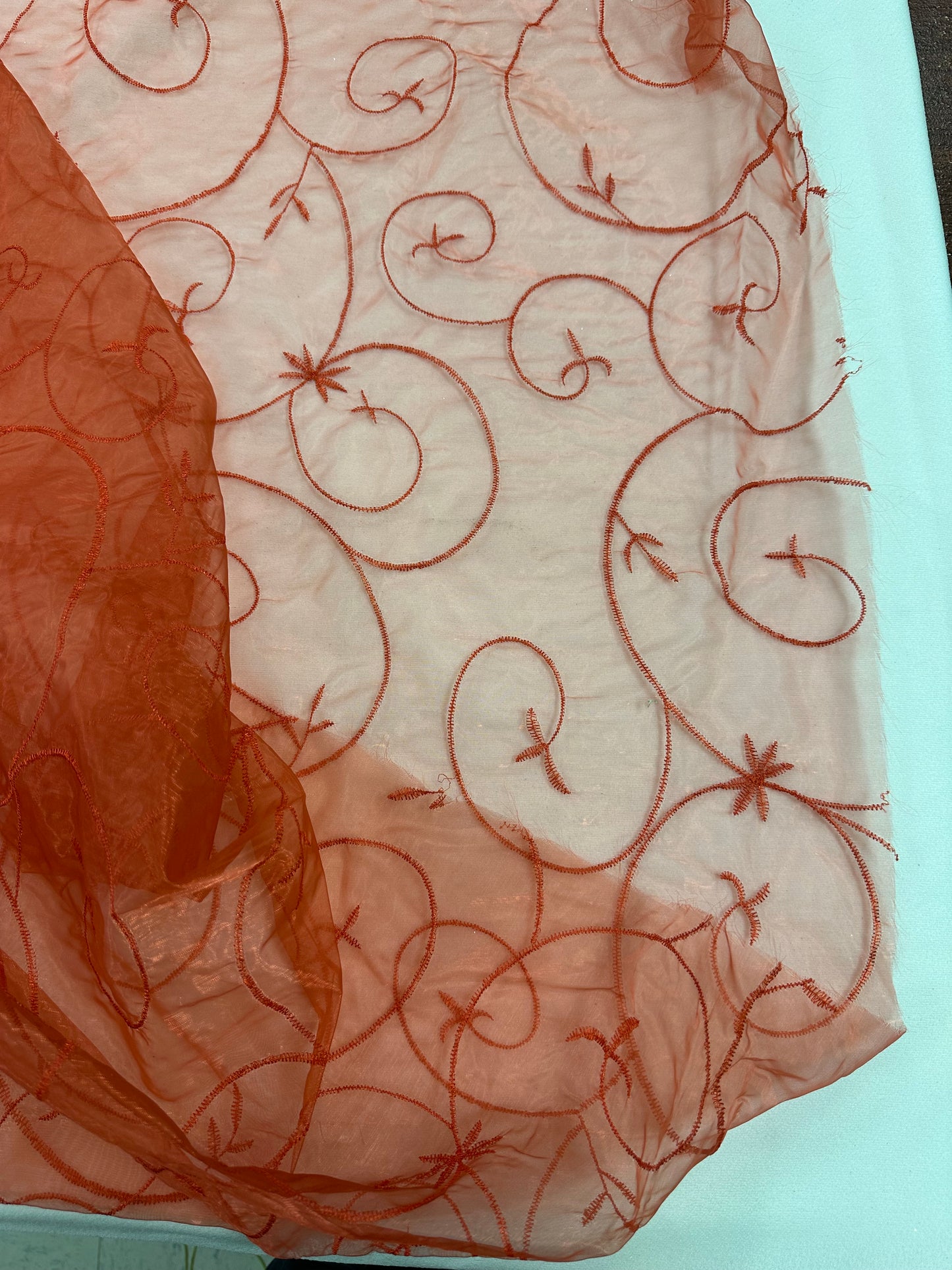 By the Yard Crimson Organza Vines