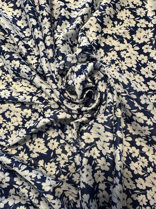 3 YARDS Navy Blue Floral Polyester Knit