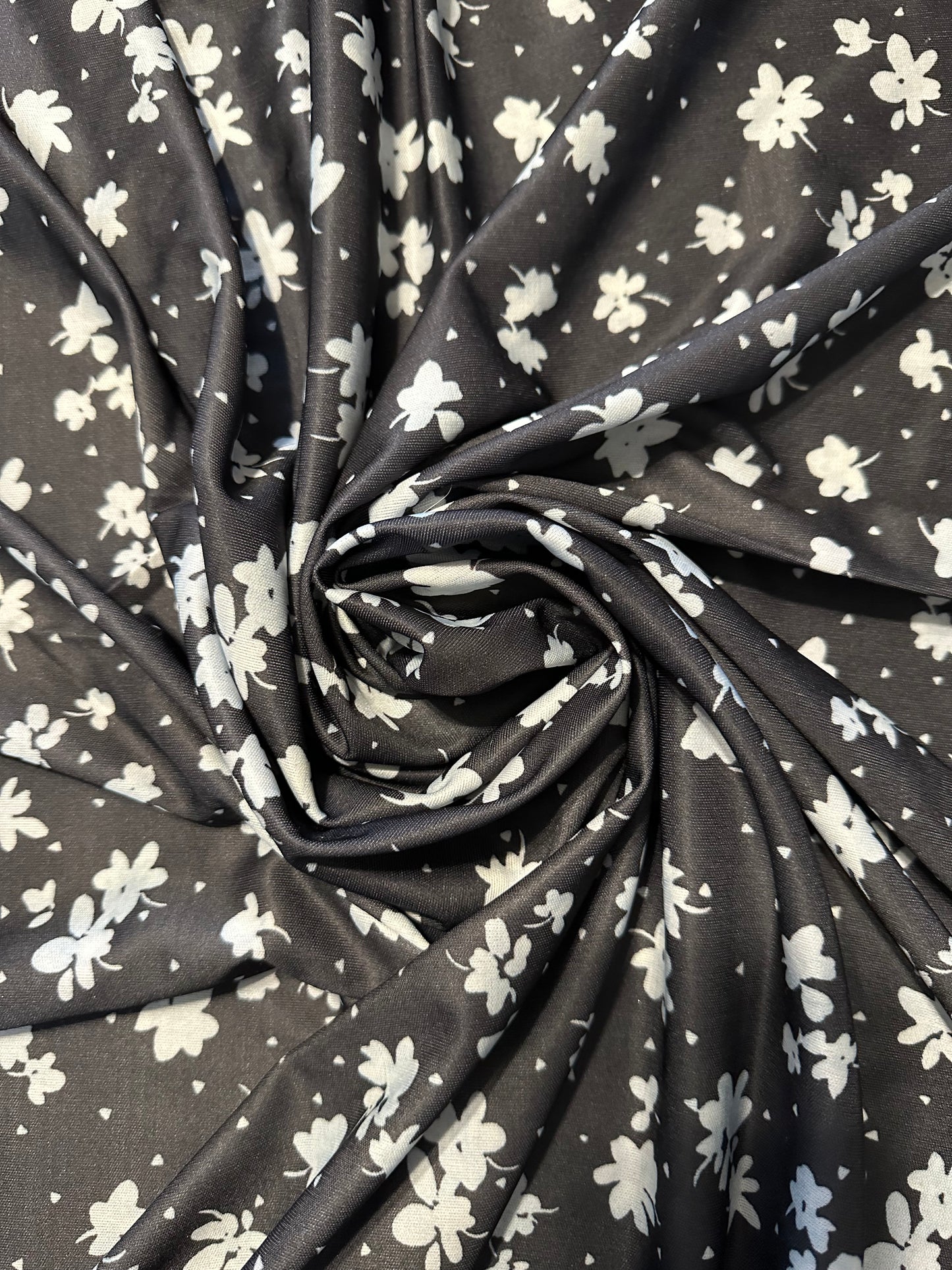 2 yard Black Floral Dot Polyester Knit