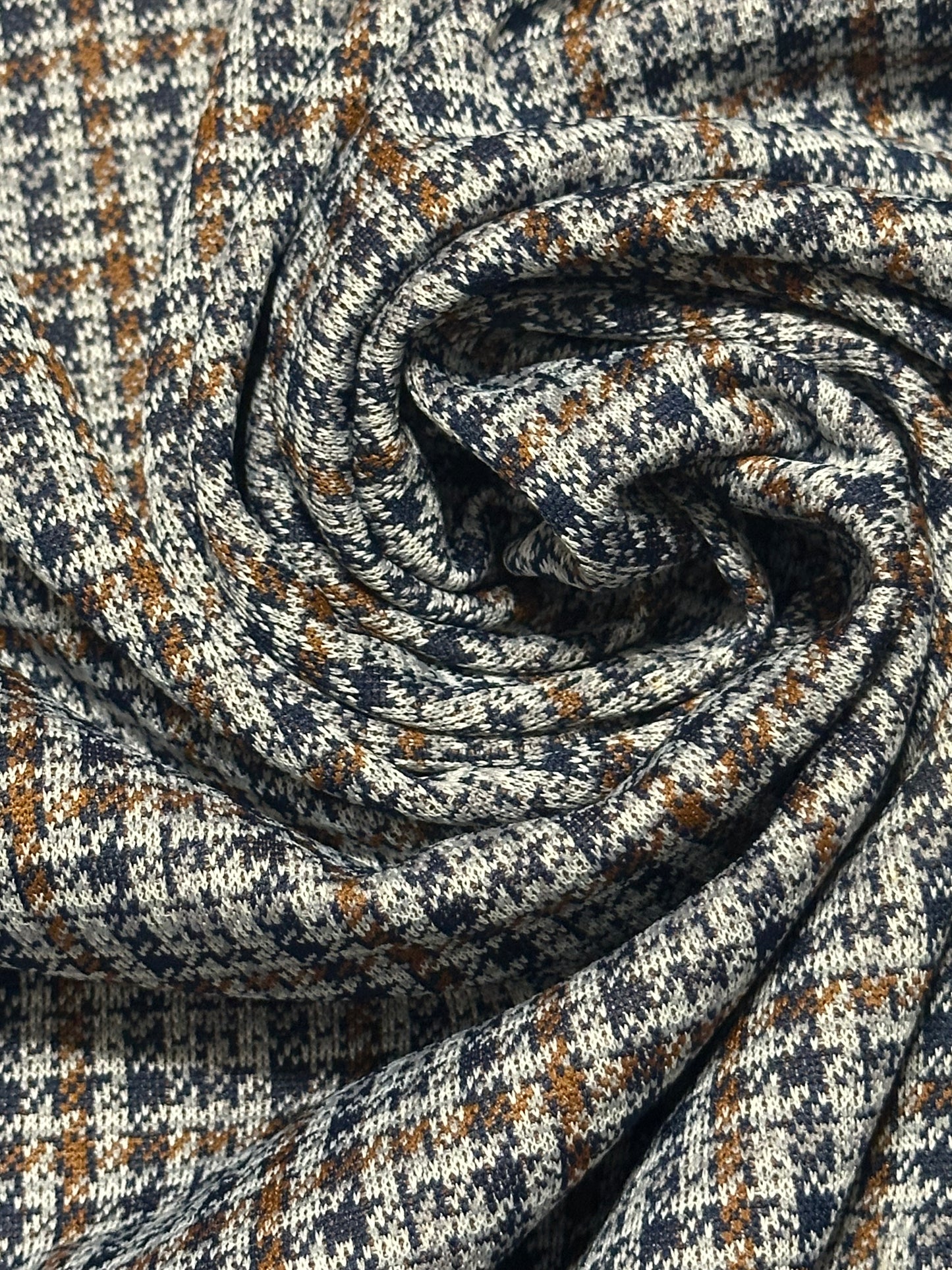 1.75 yard navy brown plaid polyester knit