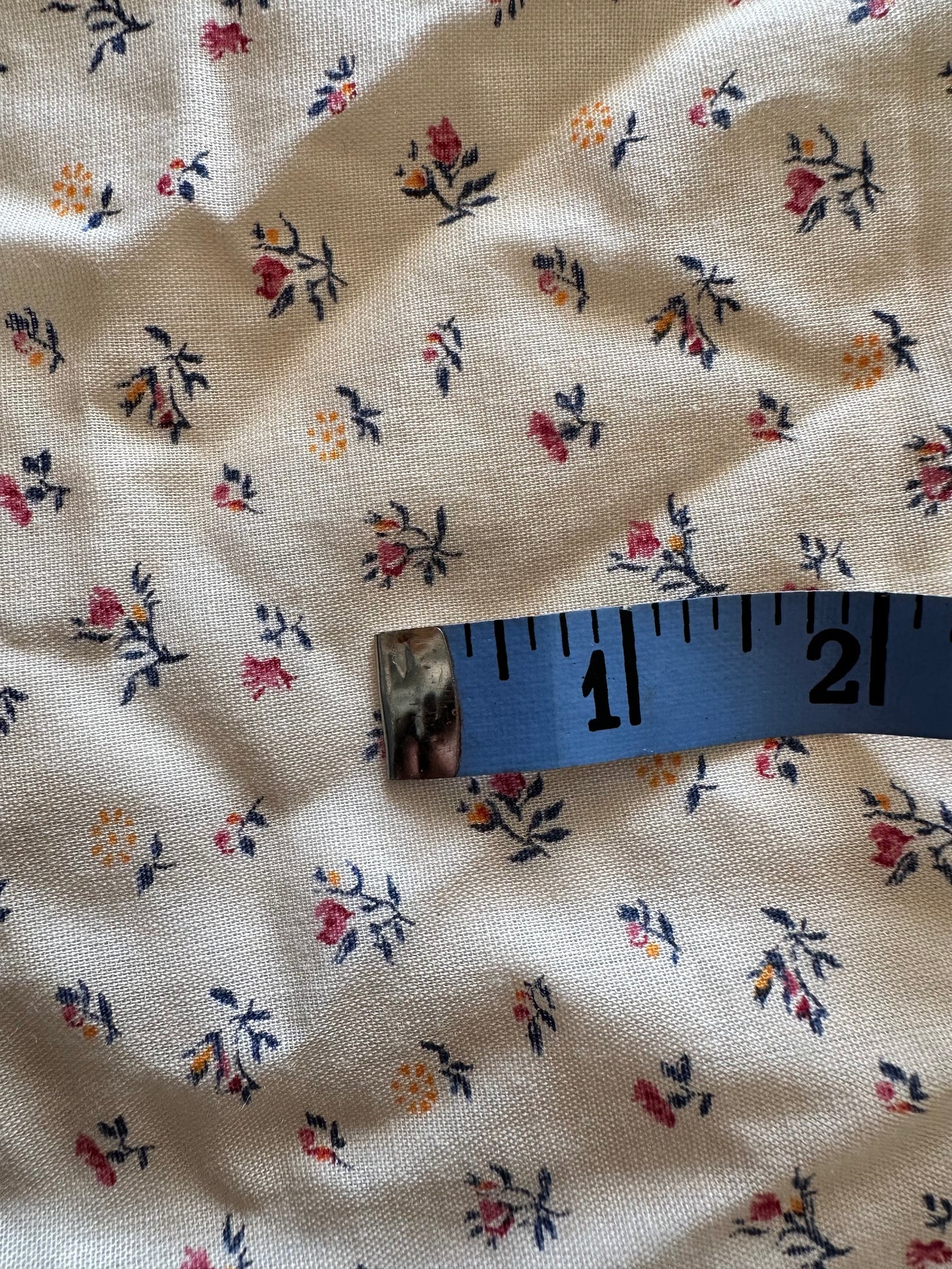 4 yards Cream Pink Blue Floral Cotton