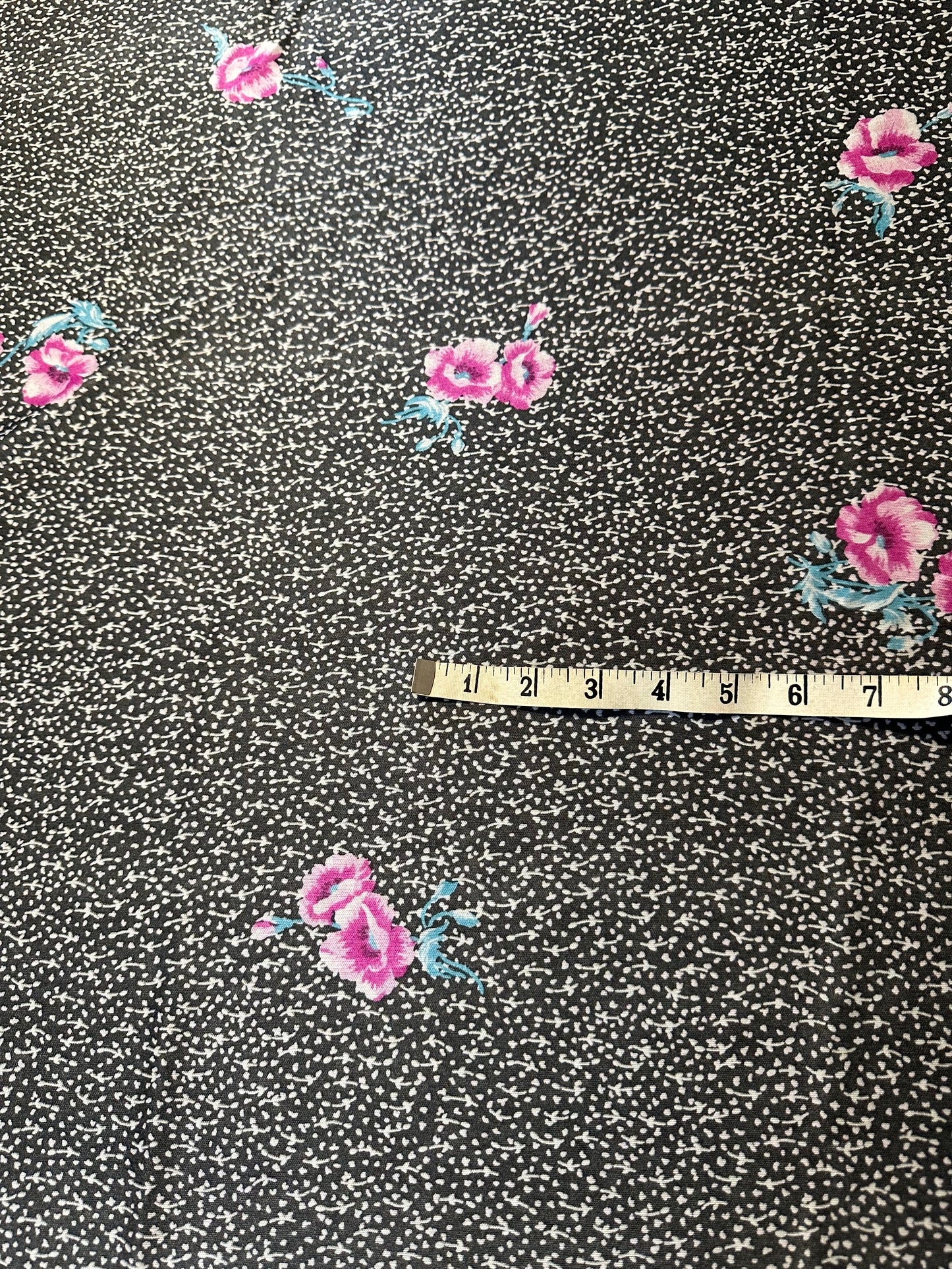 2 yard Black Dots Floral Polyester Knit