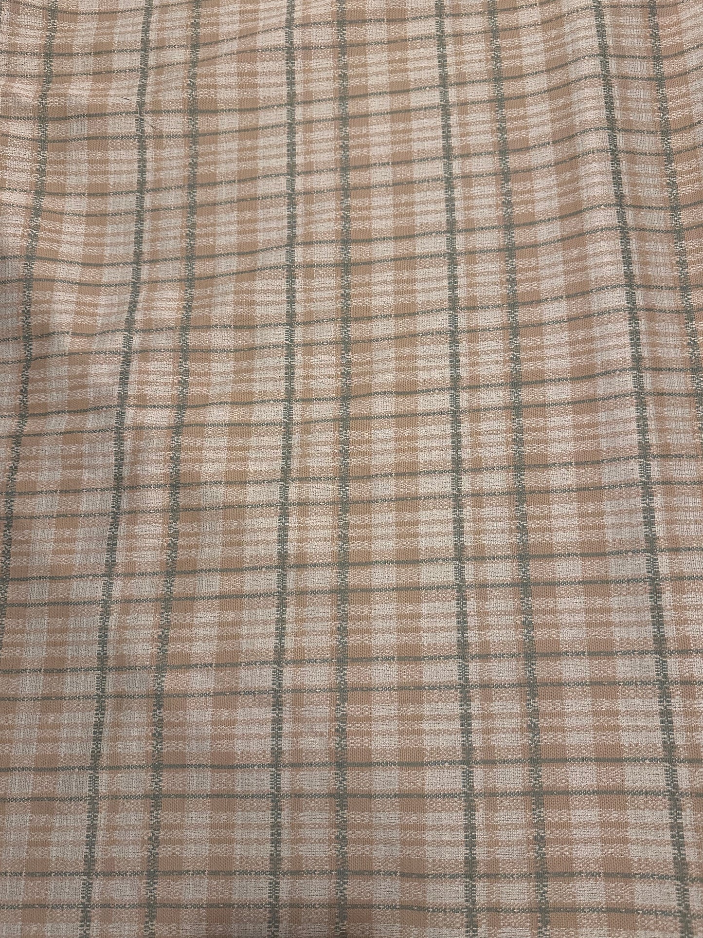 7 yd Green Tan Plaid Polyester Knit