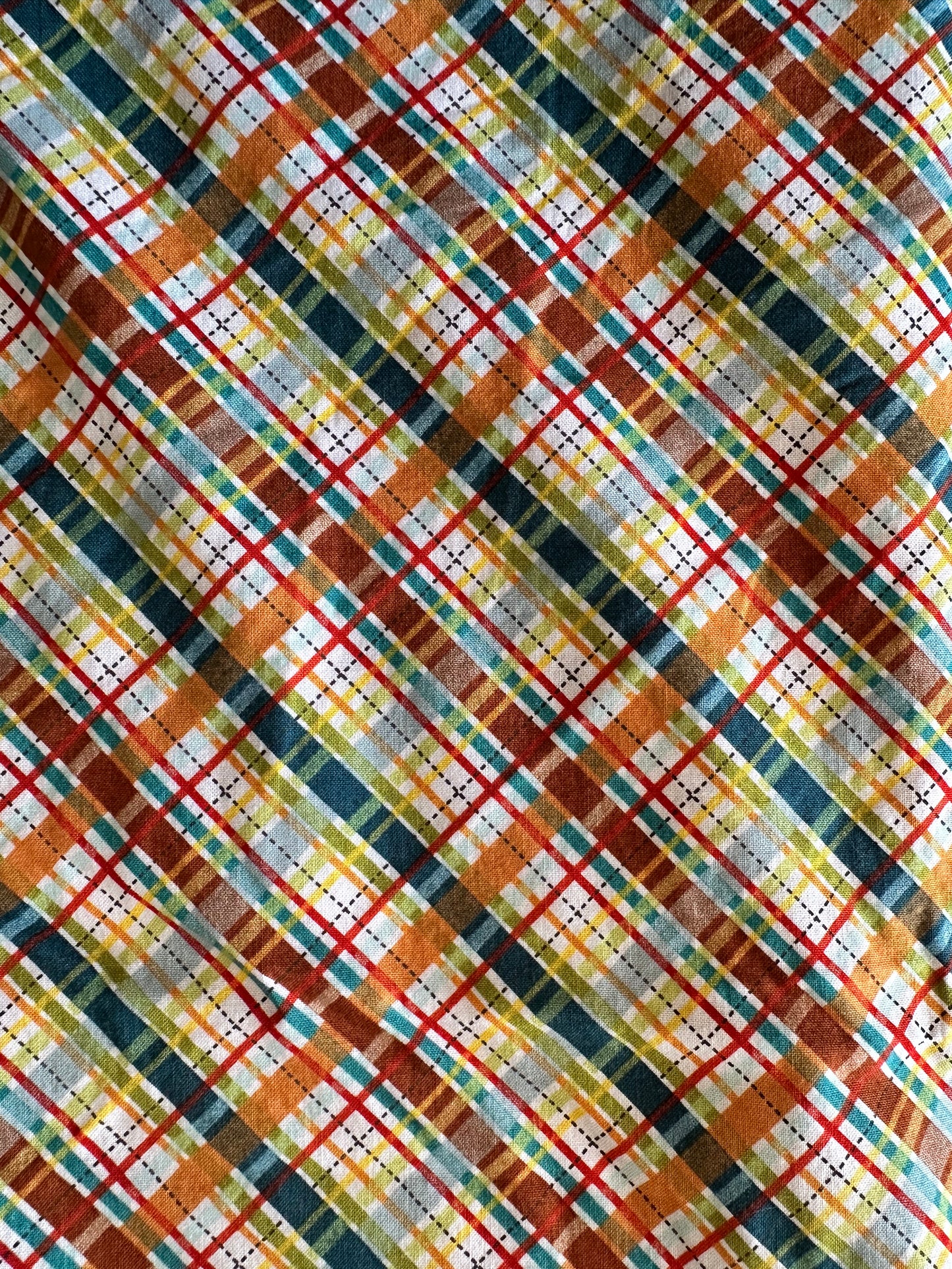 2 yards Blue Orange Plaid Quilting Cotton