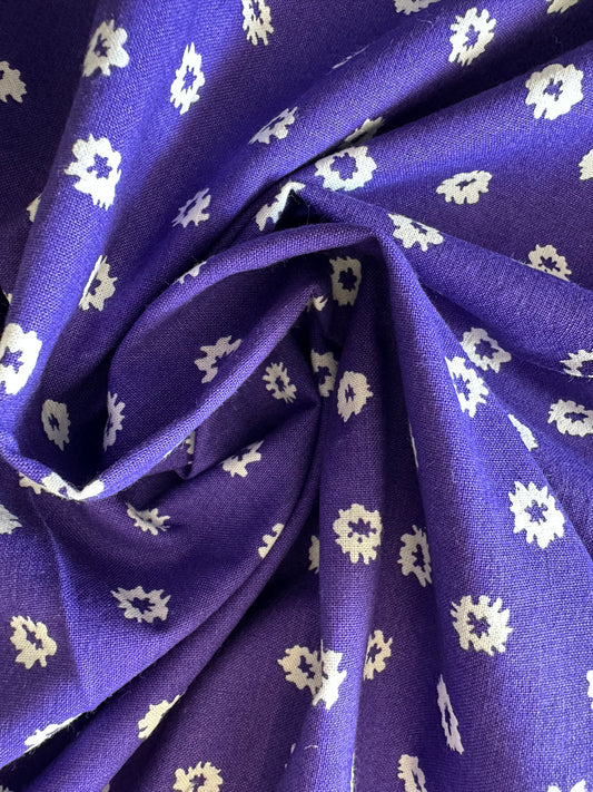 4 yards Purple White Floral Cotton