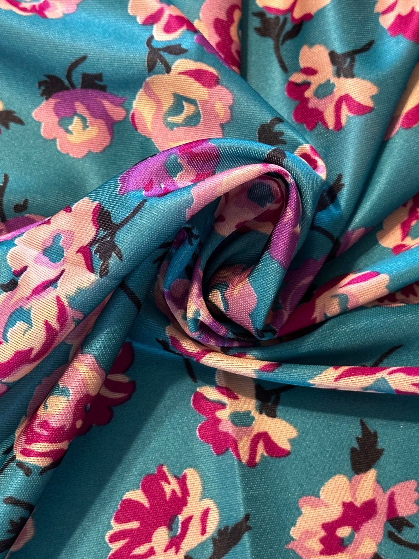 1.25 YARD Teal Floral Polyester Knit