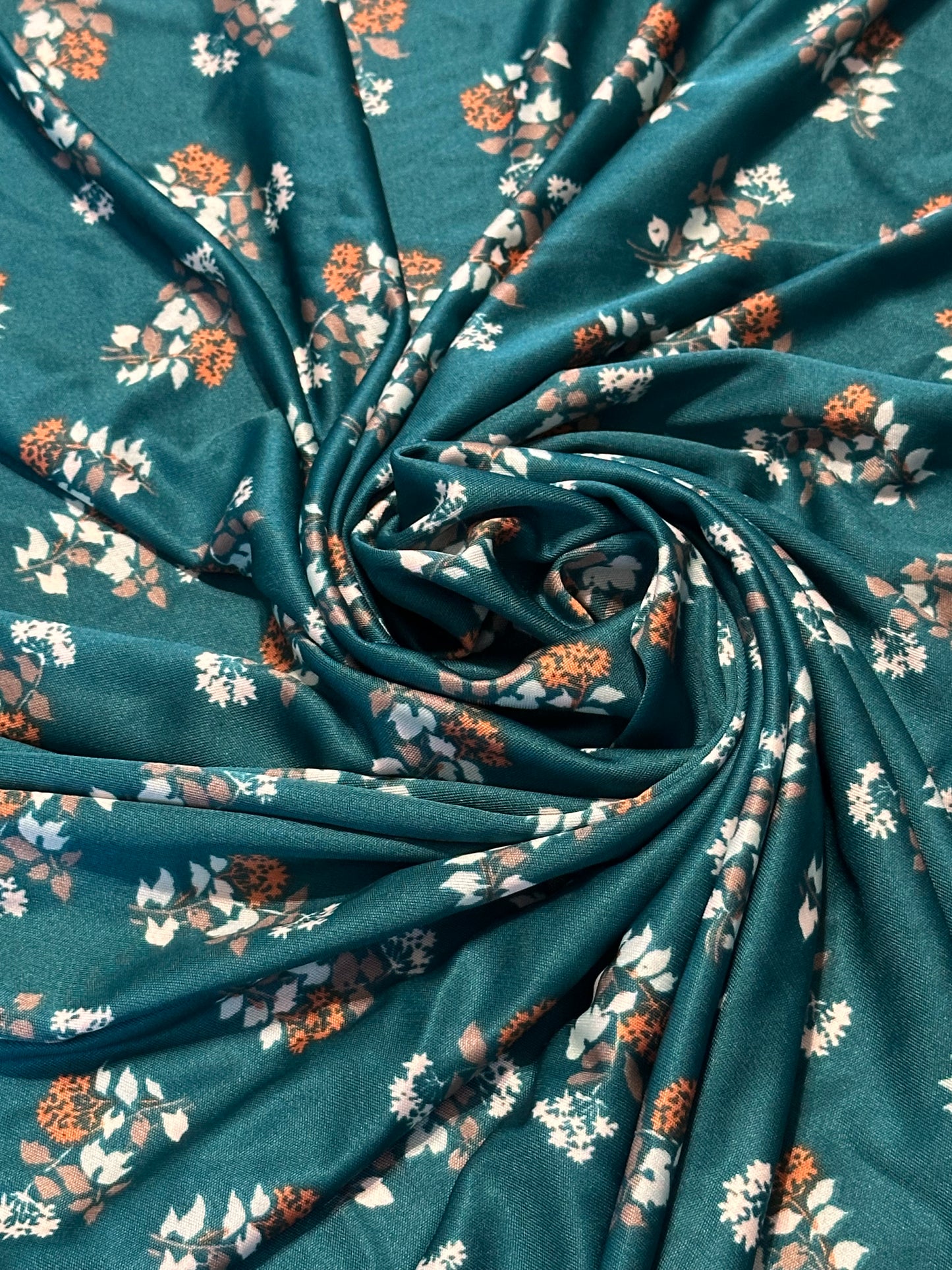 1 yard Green Floral Polyester Knit