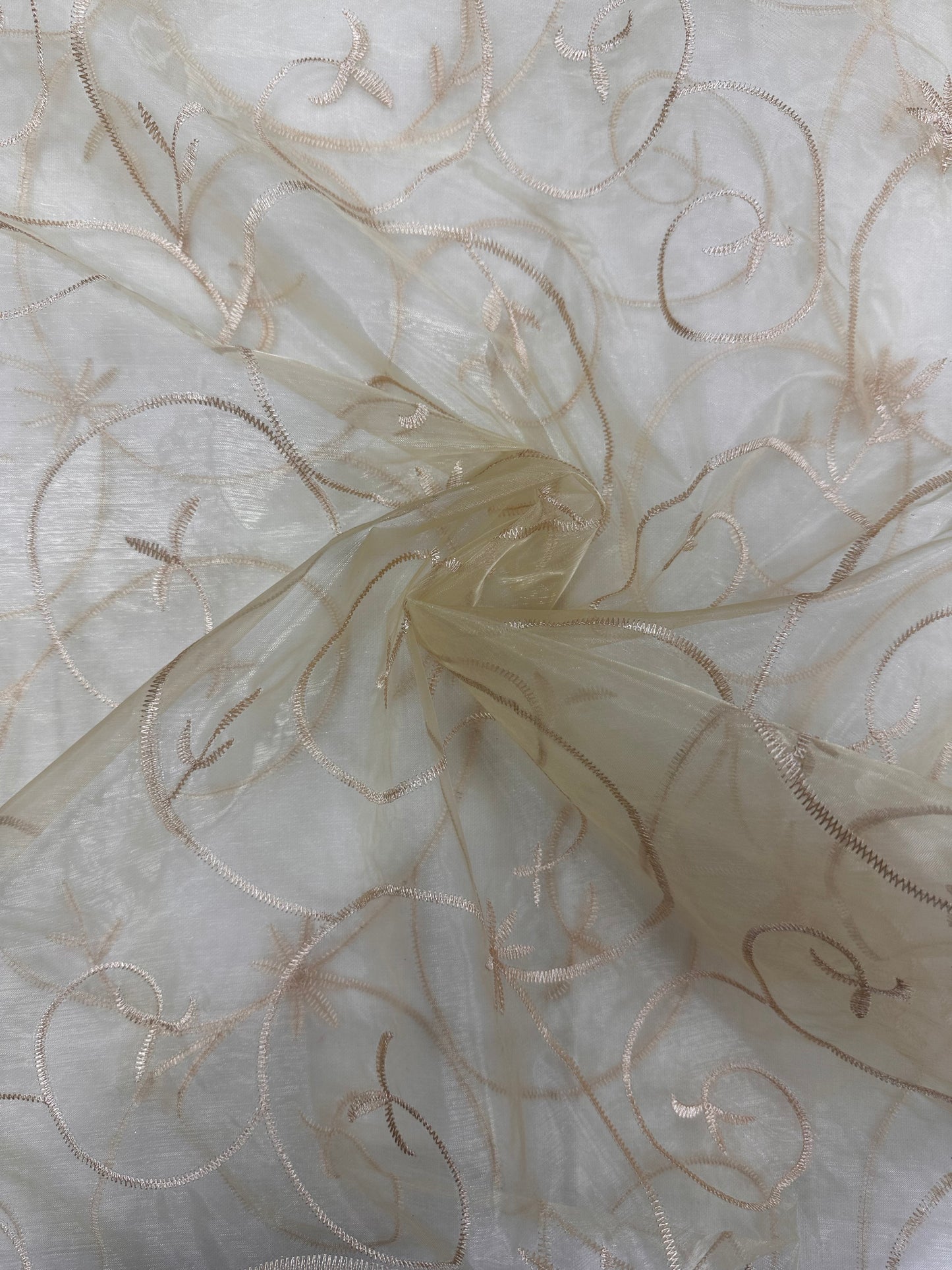 By the Yard Gold Embellished Vines Organza