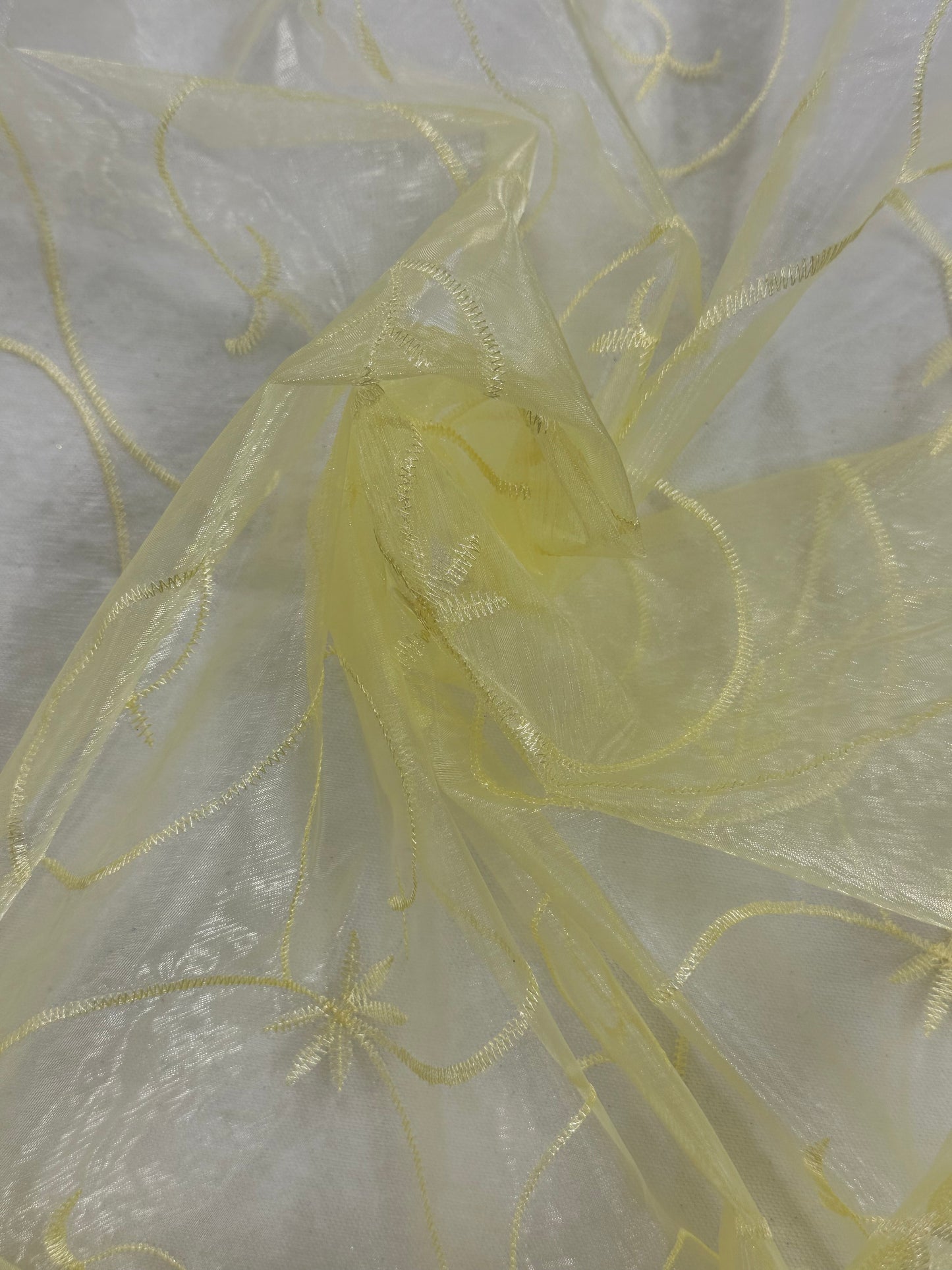 By the Yard Yellow Organza Vines