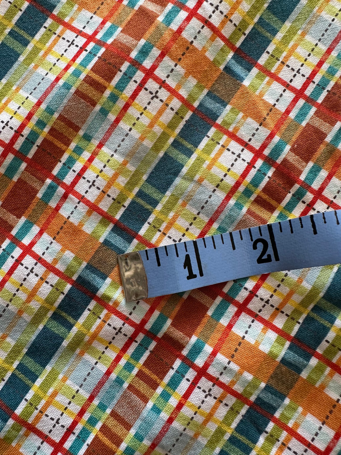 2 yards Blue Orange Plaid Quilting Cotton