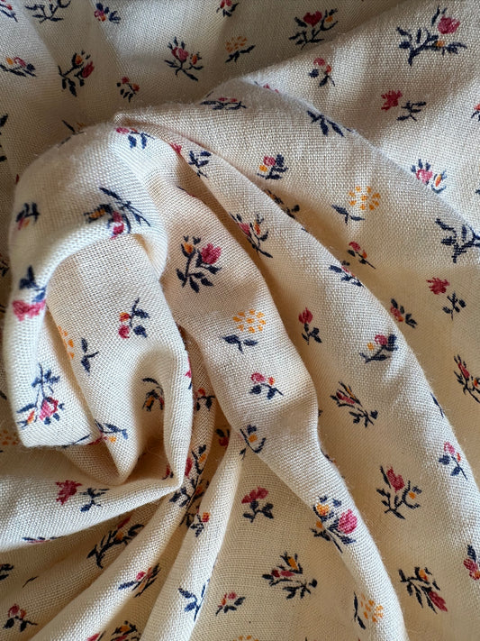 4 yards Cream Pink Blue Floral Cotton