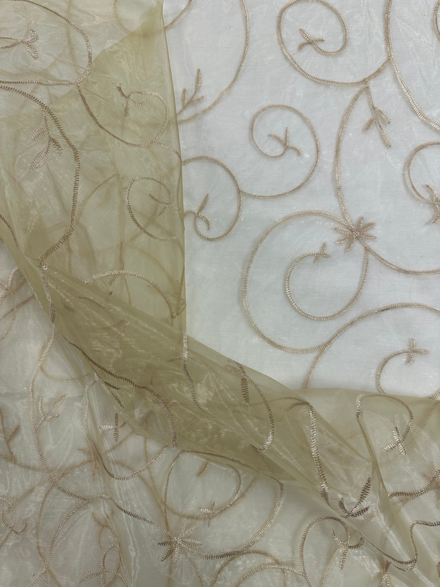 By the Yard Champagne Organza with Vines