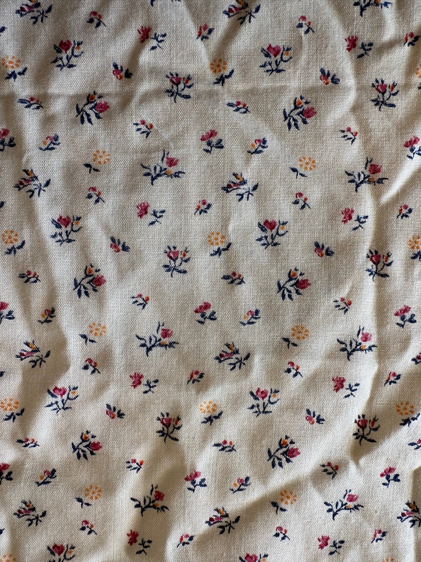 4 yards Cream Pink Blue Floral Cotton