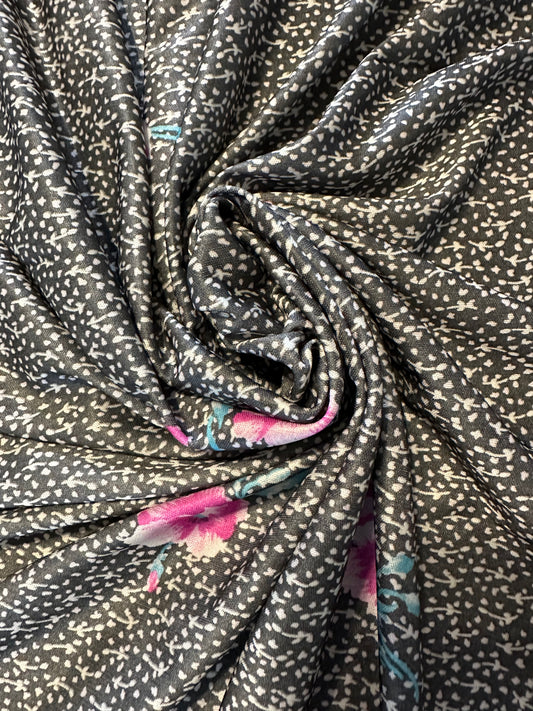 2 yard Black Dots Floral Polyester Knit