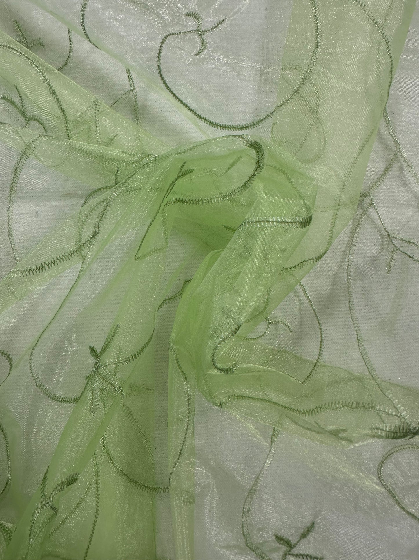 By the Yard Lime Green Organza Vines