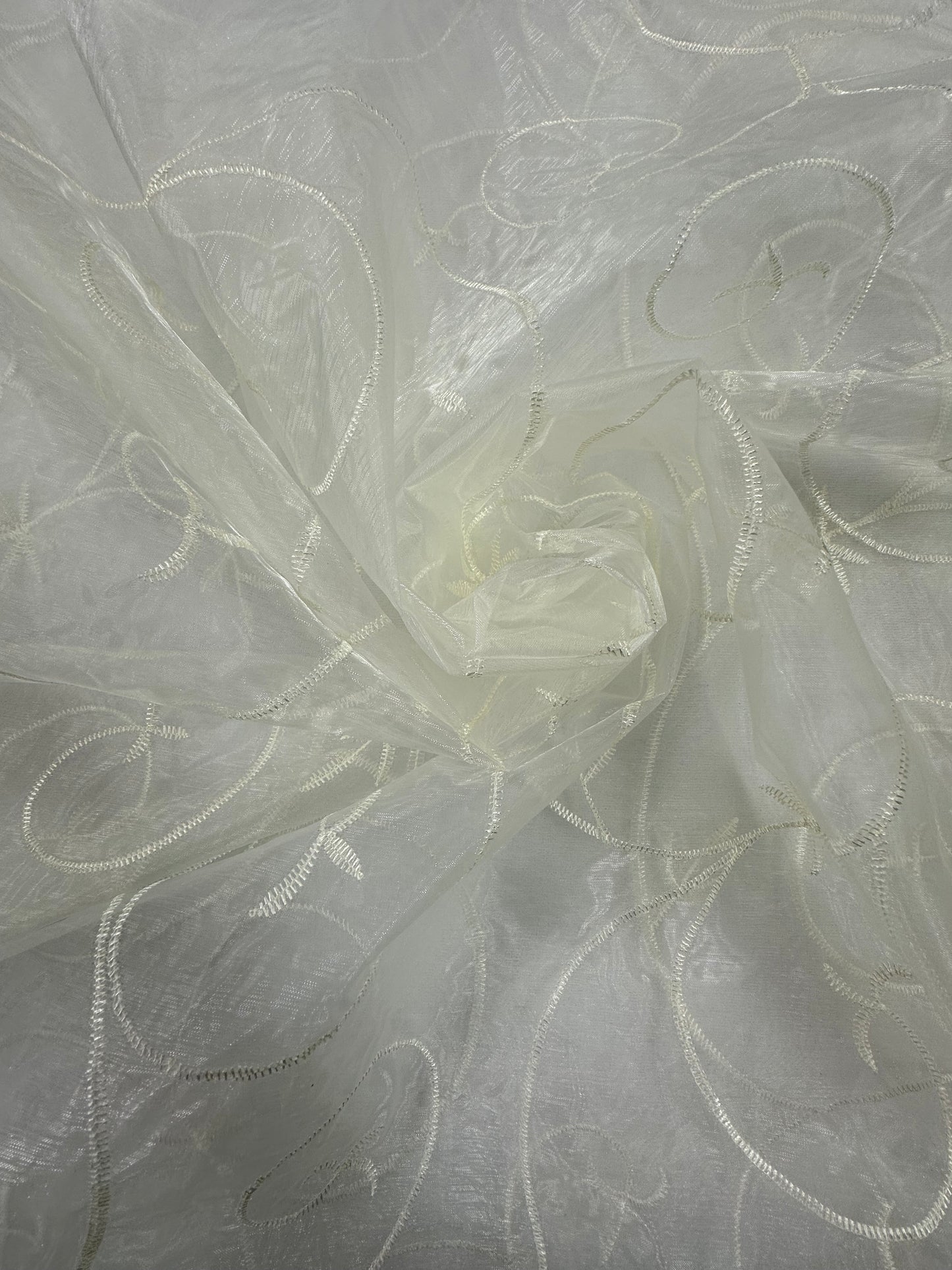 By the Yard Off White Vines Organza