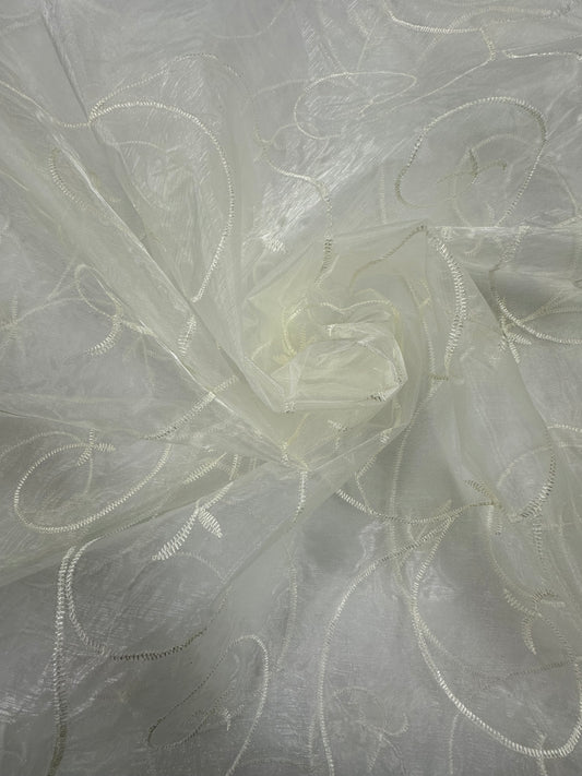By the Yard Off White Vines Organza