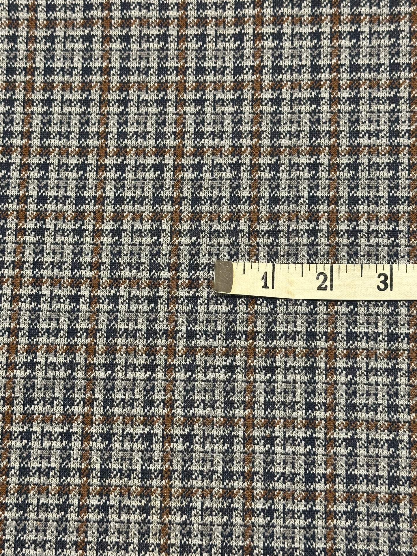 1.75 yard navy brown plaid polyester knit