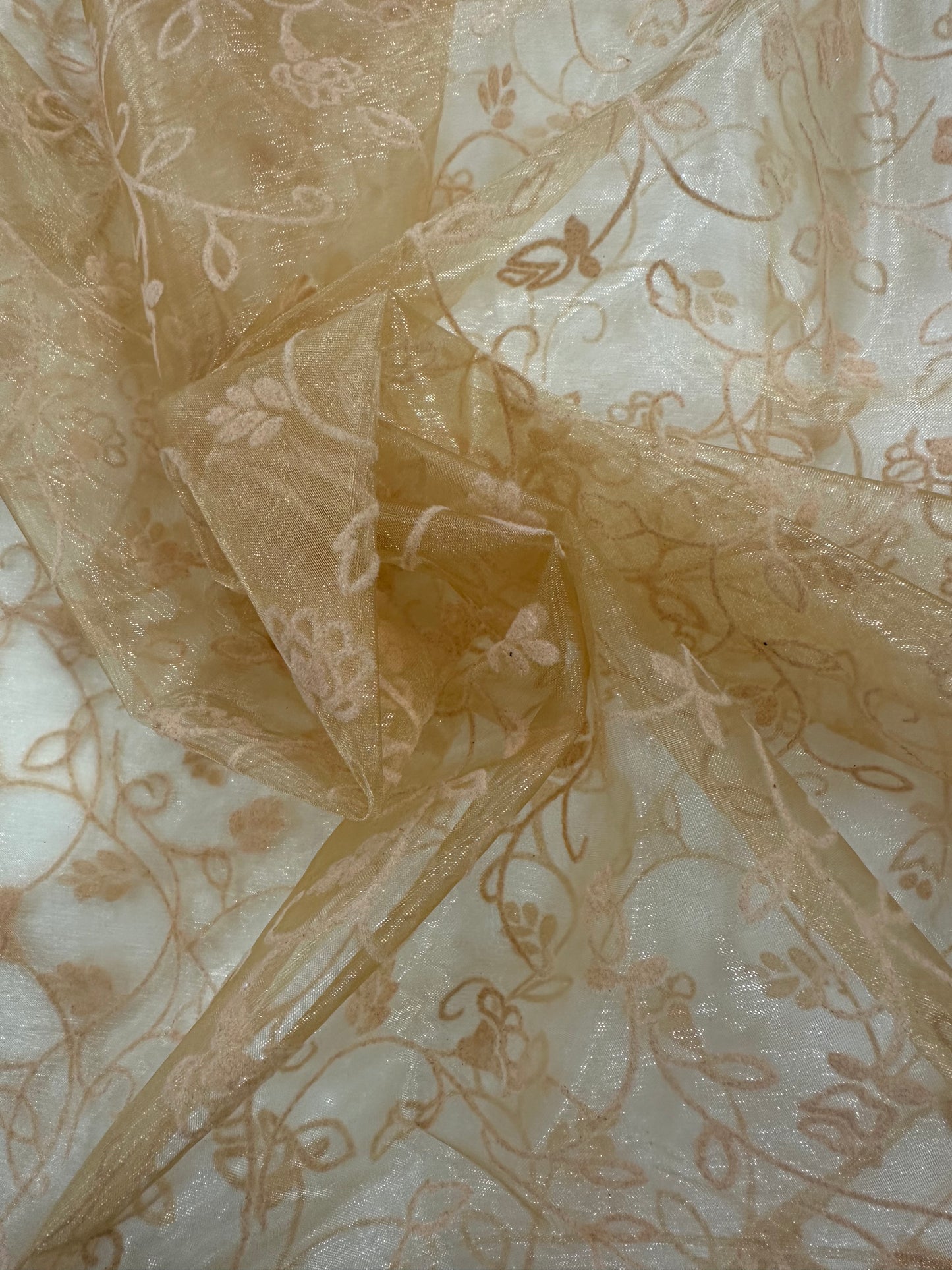 By the Yard Copper Flocked Floral Organza