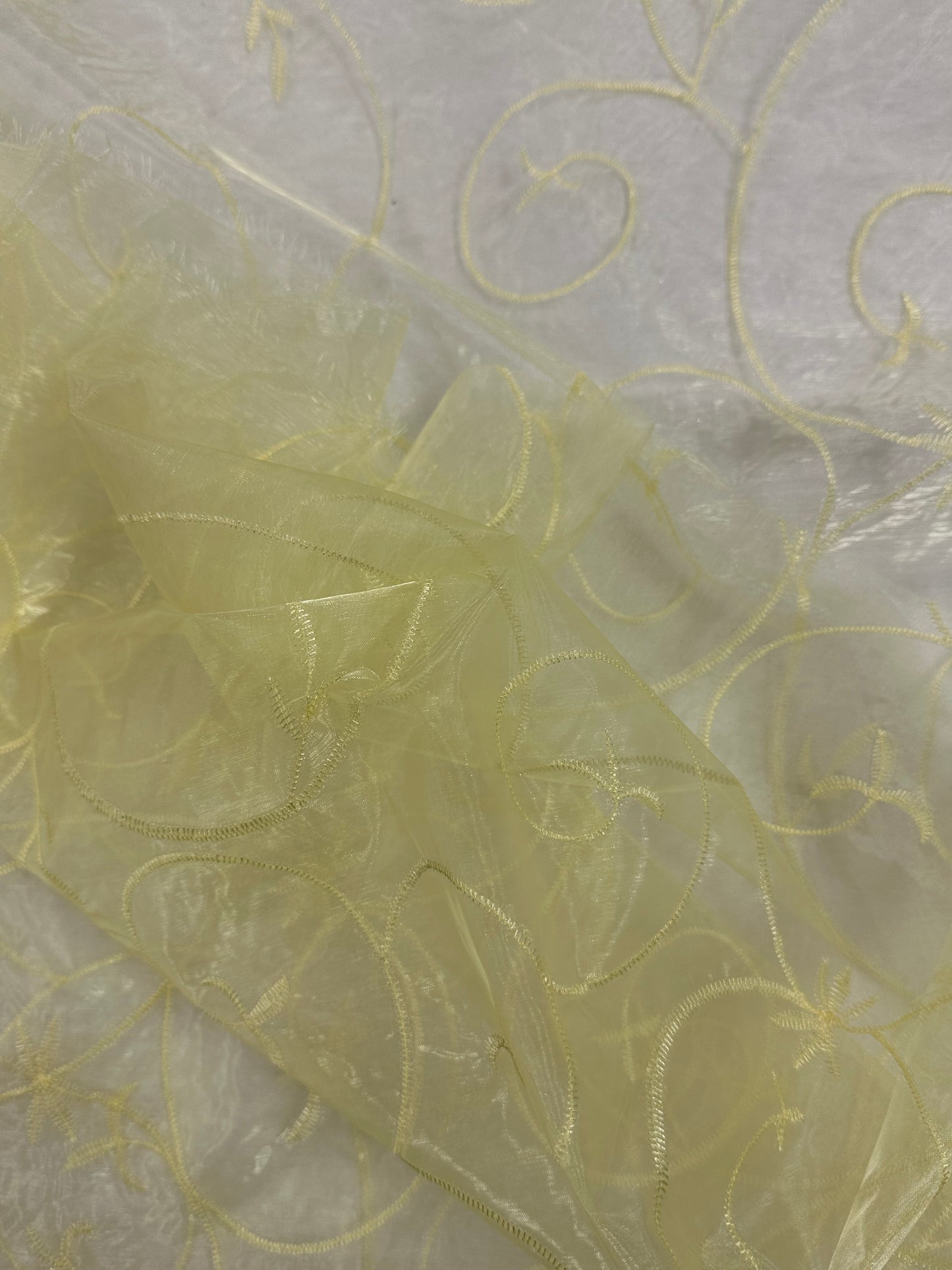 By the Yard Yellow Organza Vines