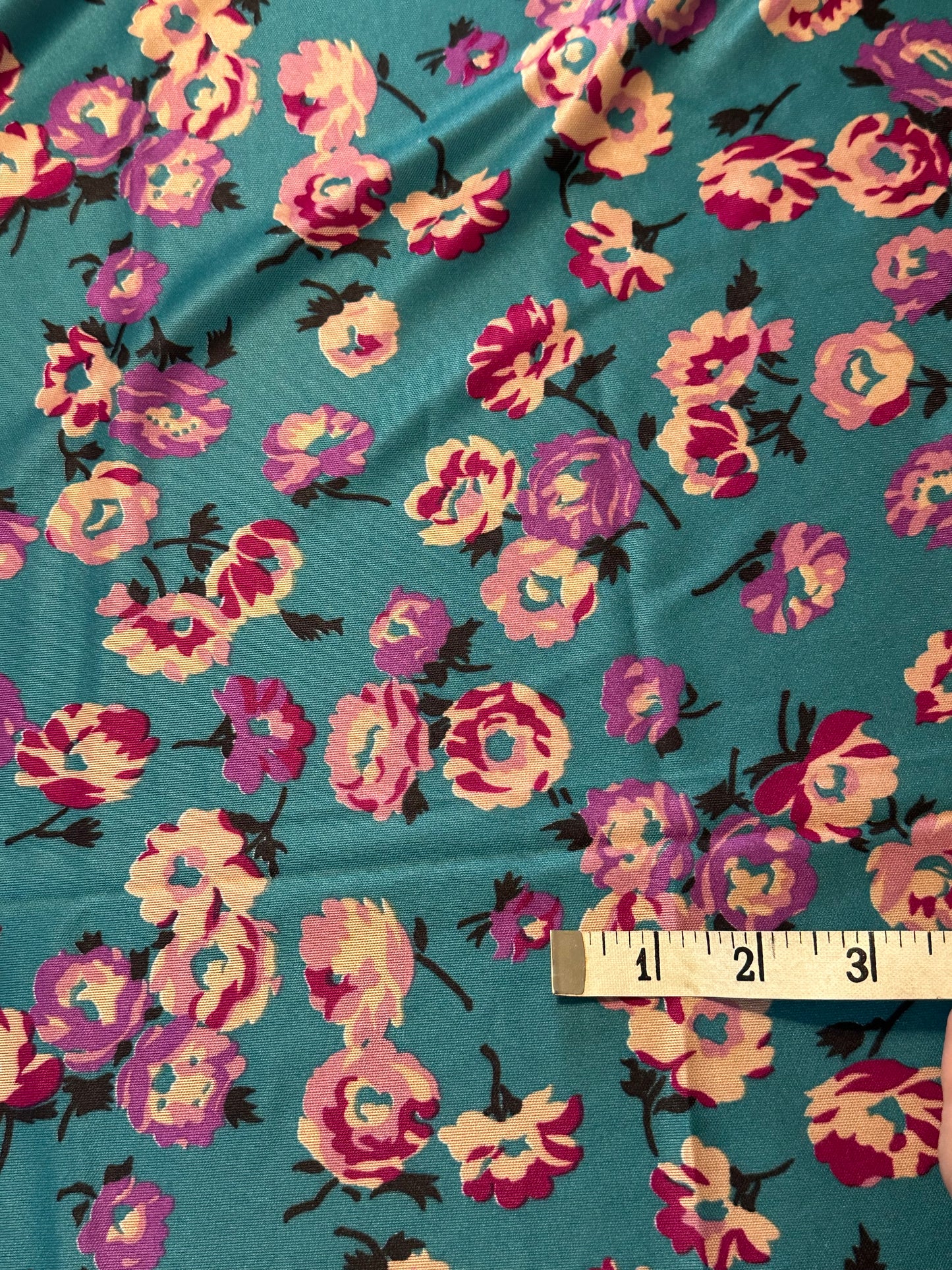 1.25 YARD Teal Floral Polyester Knit