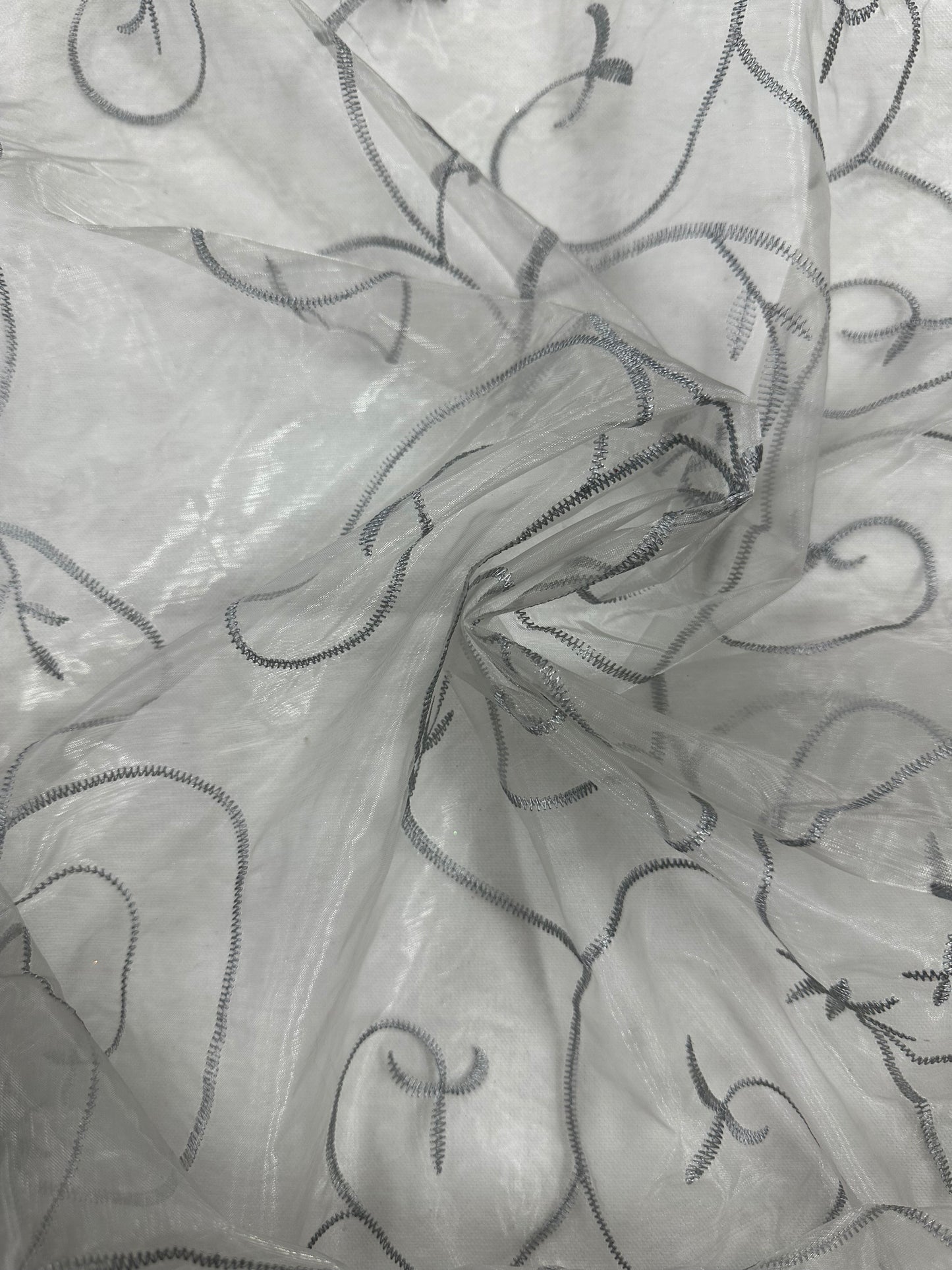 By the Yard Grey Vines Organza
