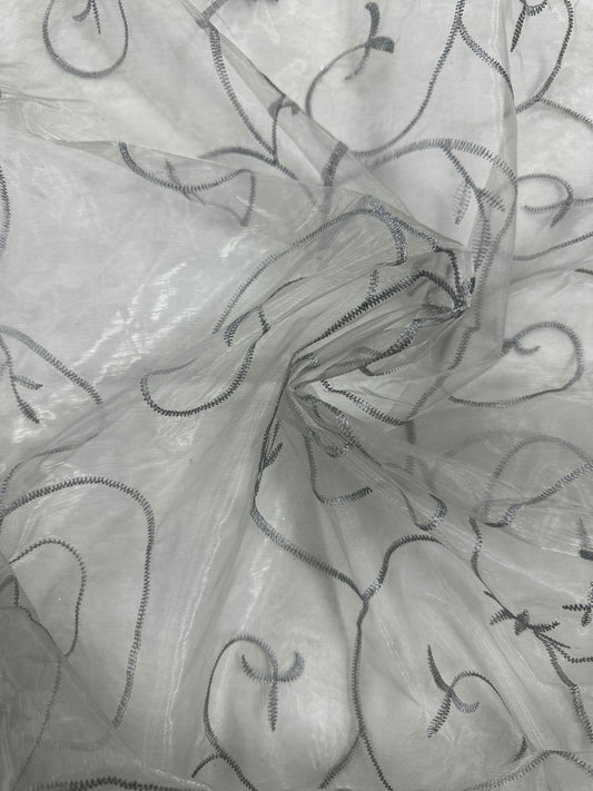 By the Yard Grey Vines Organza