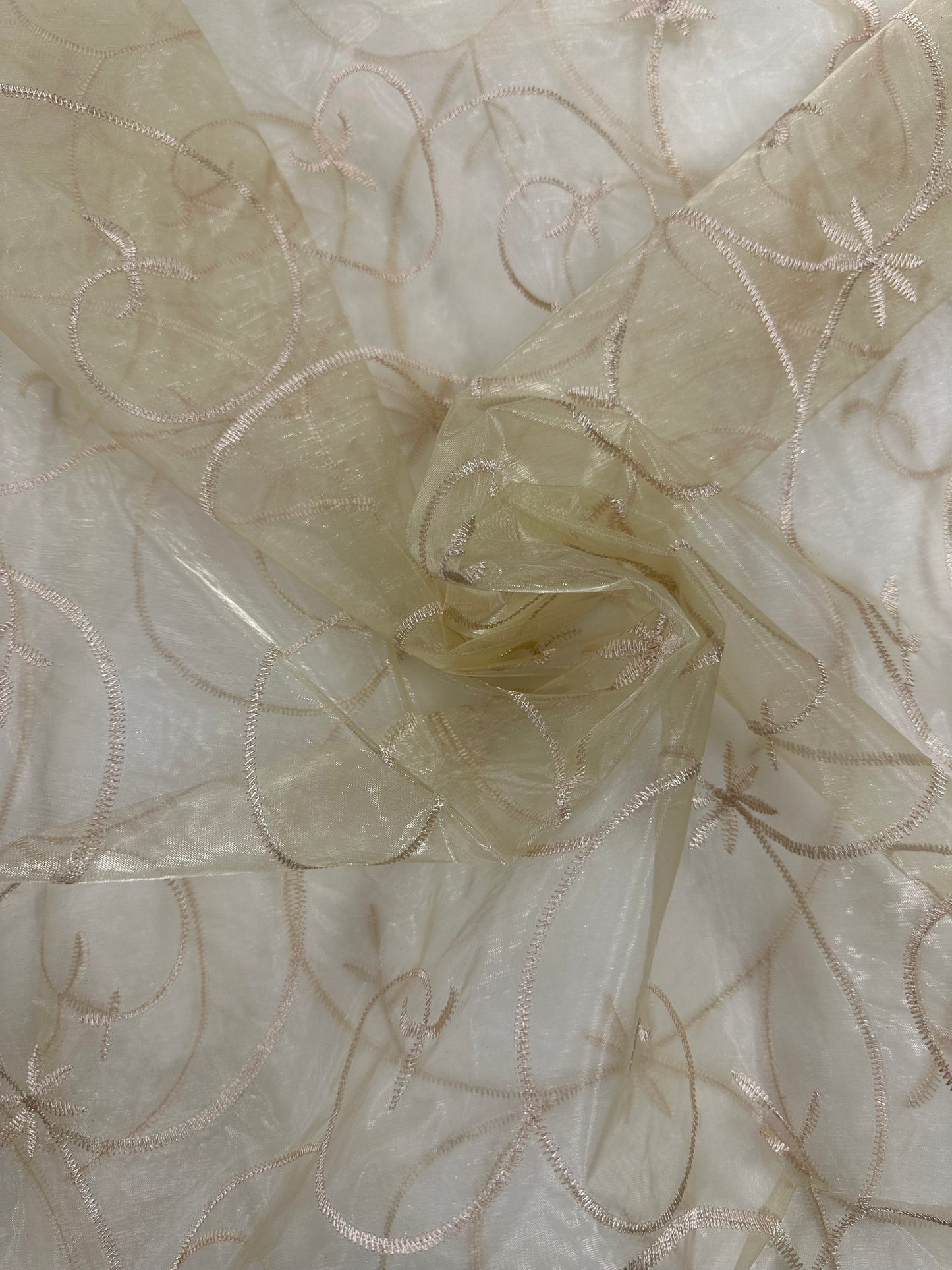 By the Yard Champagne Organza with Vines