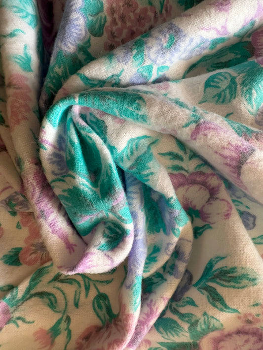 3 yards Purple Green Floral Cotton Flannel