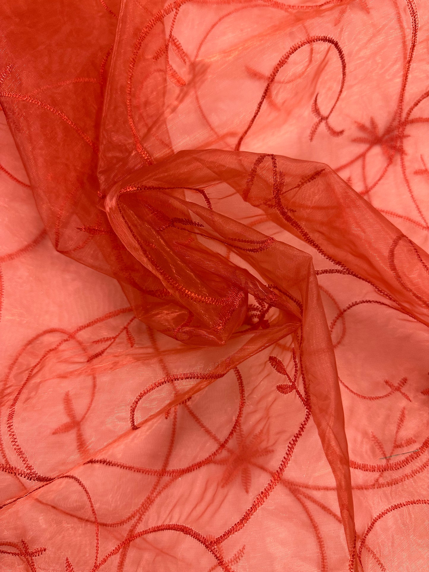 By the Yard Crimson Organza Vines