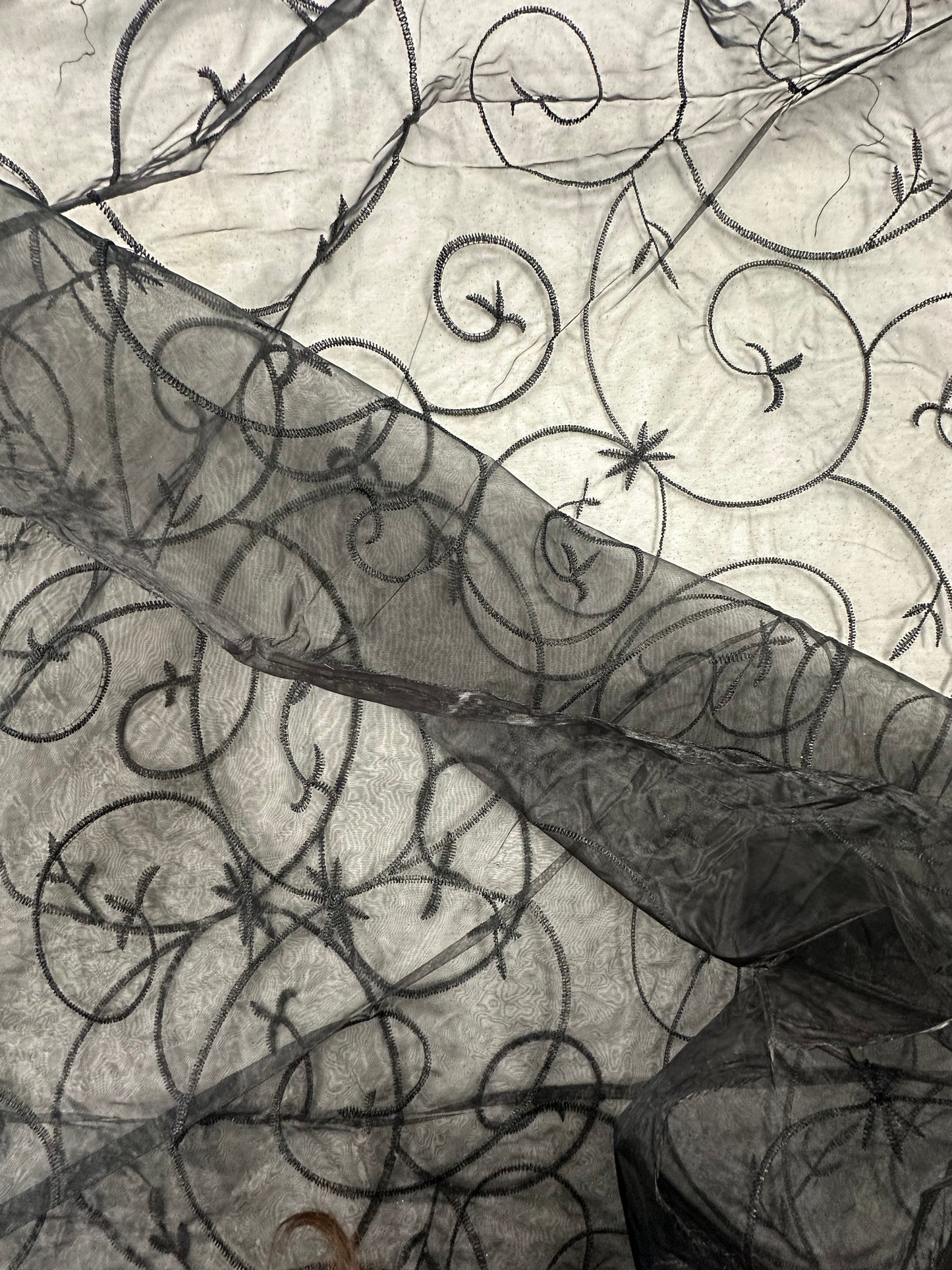 By the Yard Black Sheer Embellished Vines