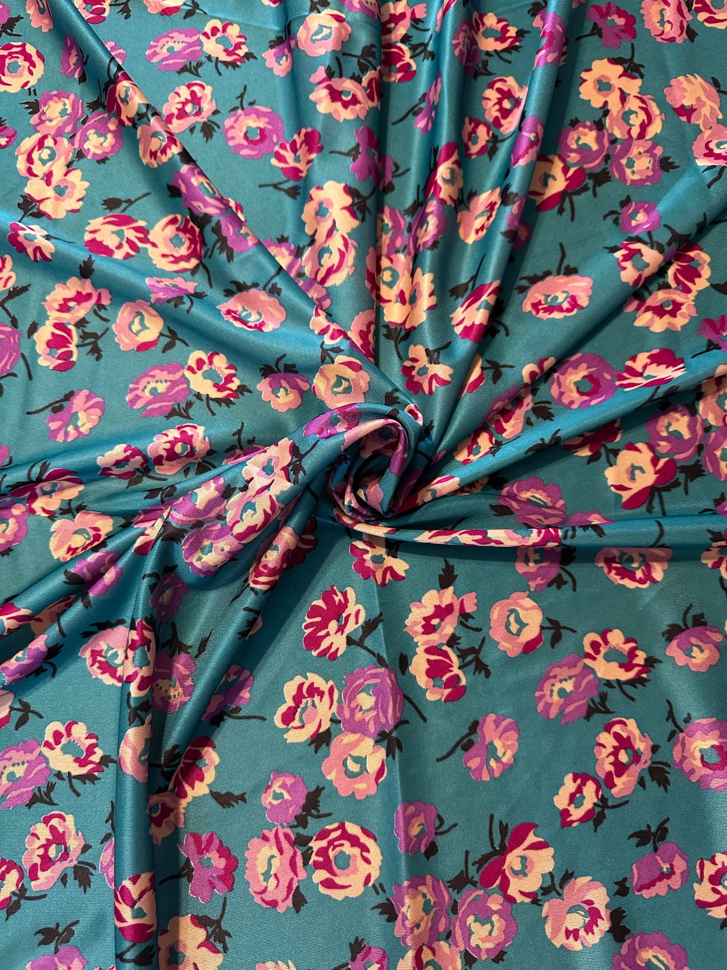 1.25 YARD Teal Floral Polyester Knit