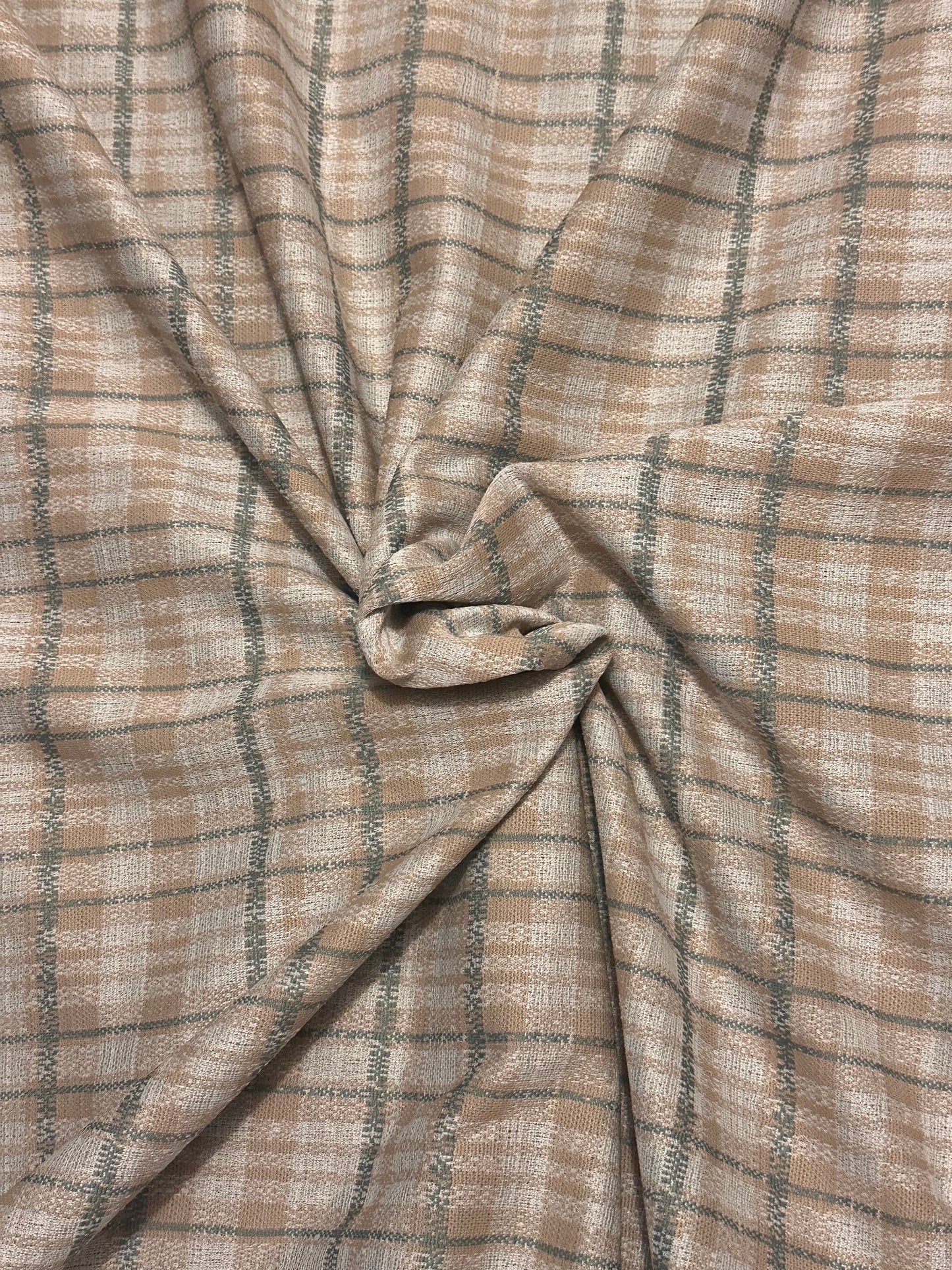 7 yd Green Tan Plaid Polyester Knit