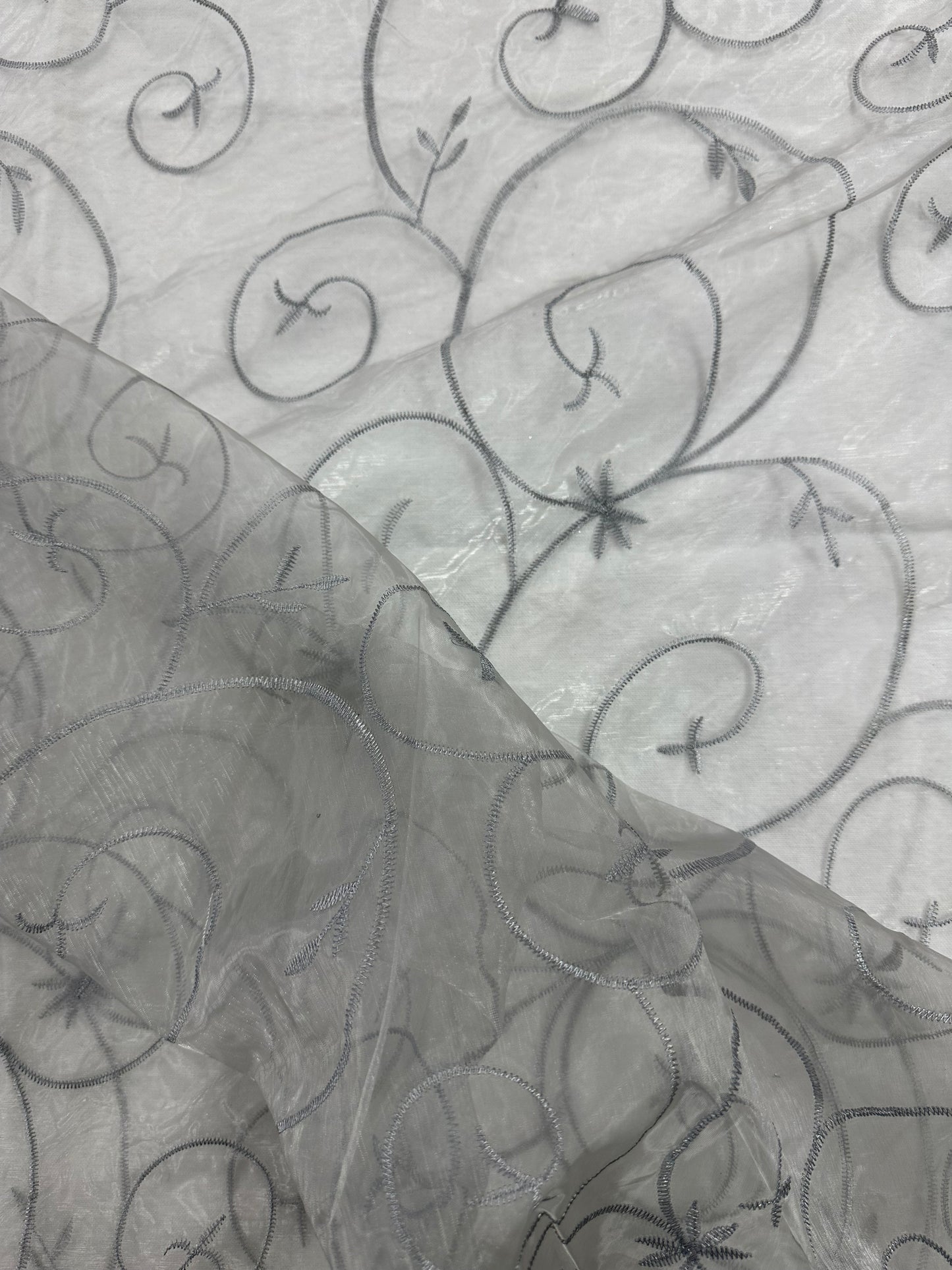 By the Yard Grey Vines Organza