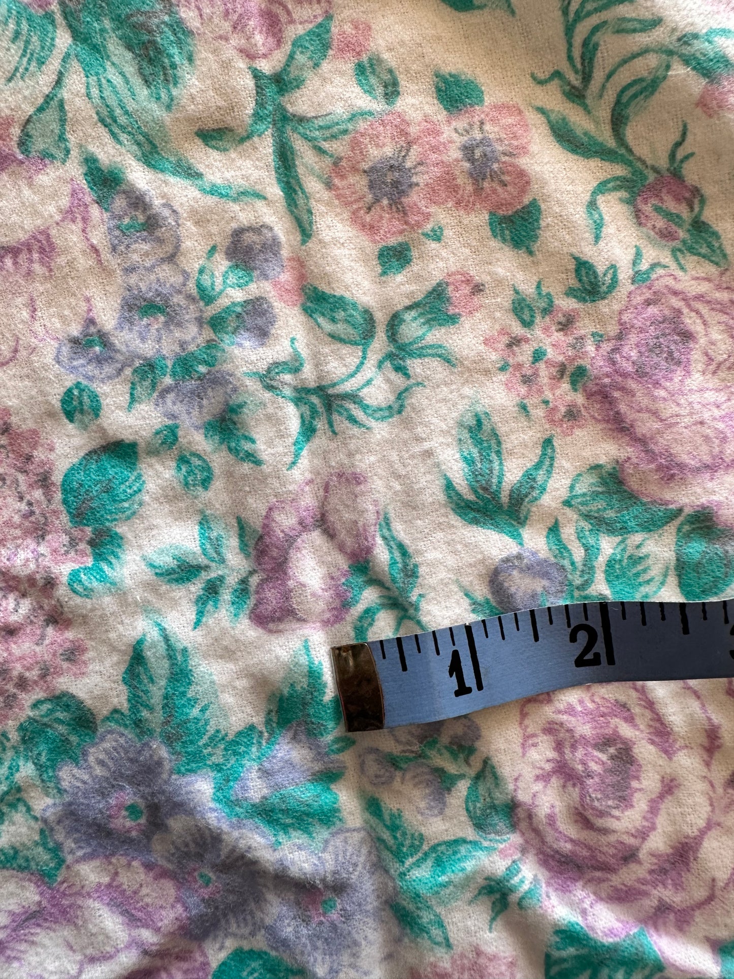 3 yards Purple Green Floral Cotton Flannel