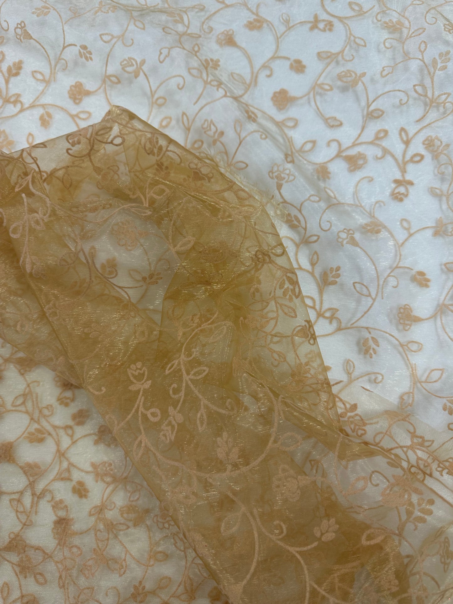By the Yard Copper Flocked Floral Organza