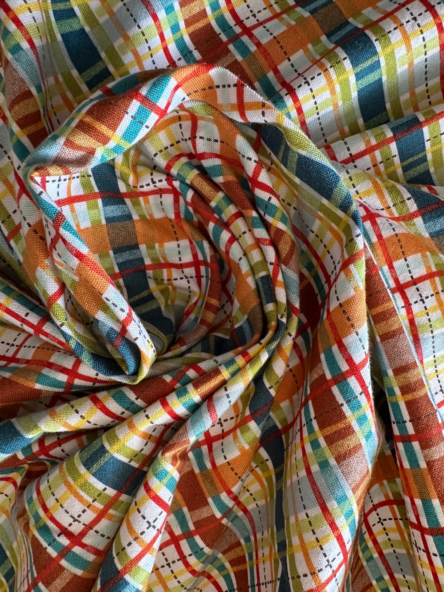 2 yards Blue Orange Plaid Quilting Cotton