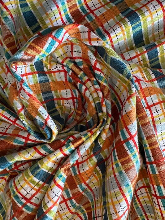 2 yards Blue Orange Plaid Quilting Cotton