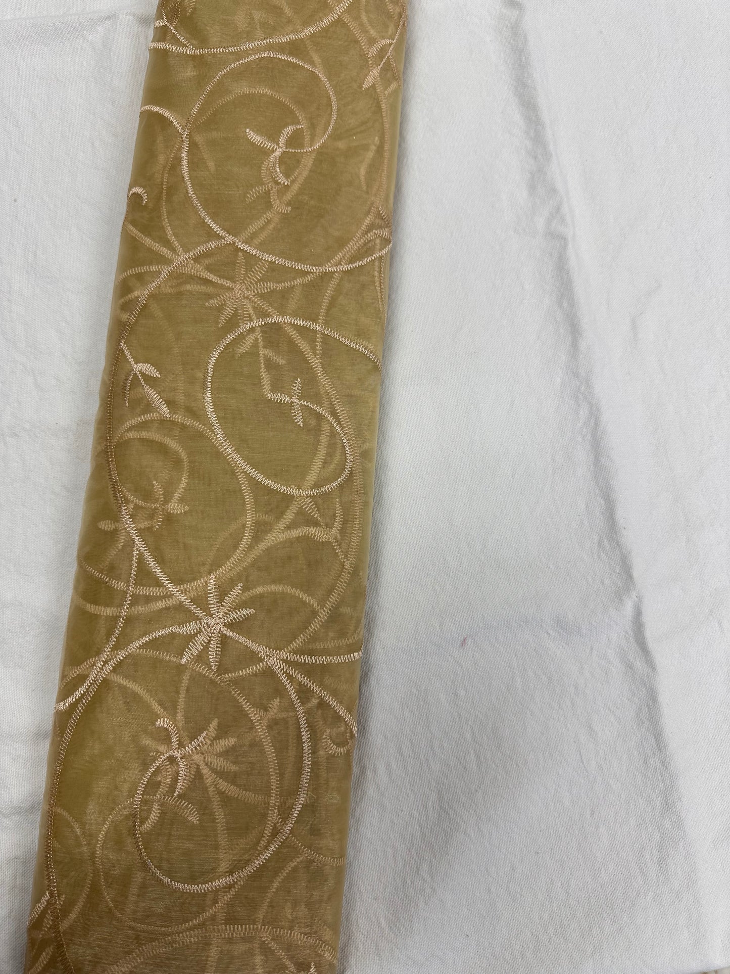 By the Yard Gold Embellished Vines Organza