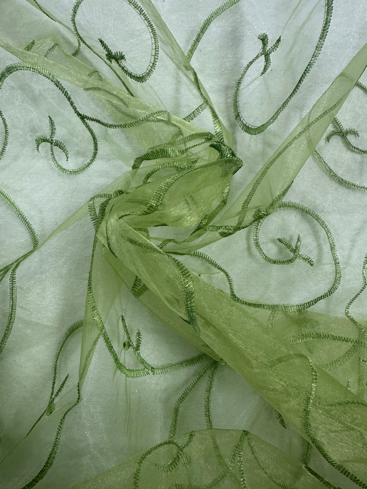 By the Yard Leafy Green Organza Vines