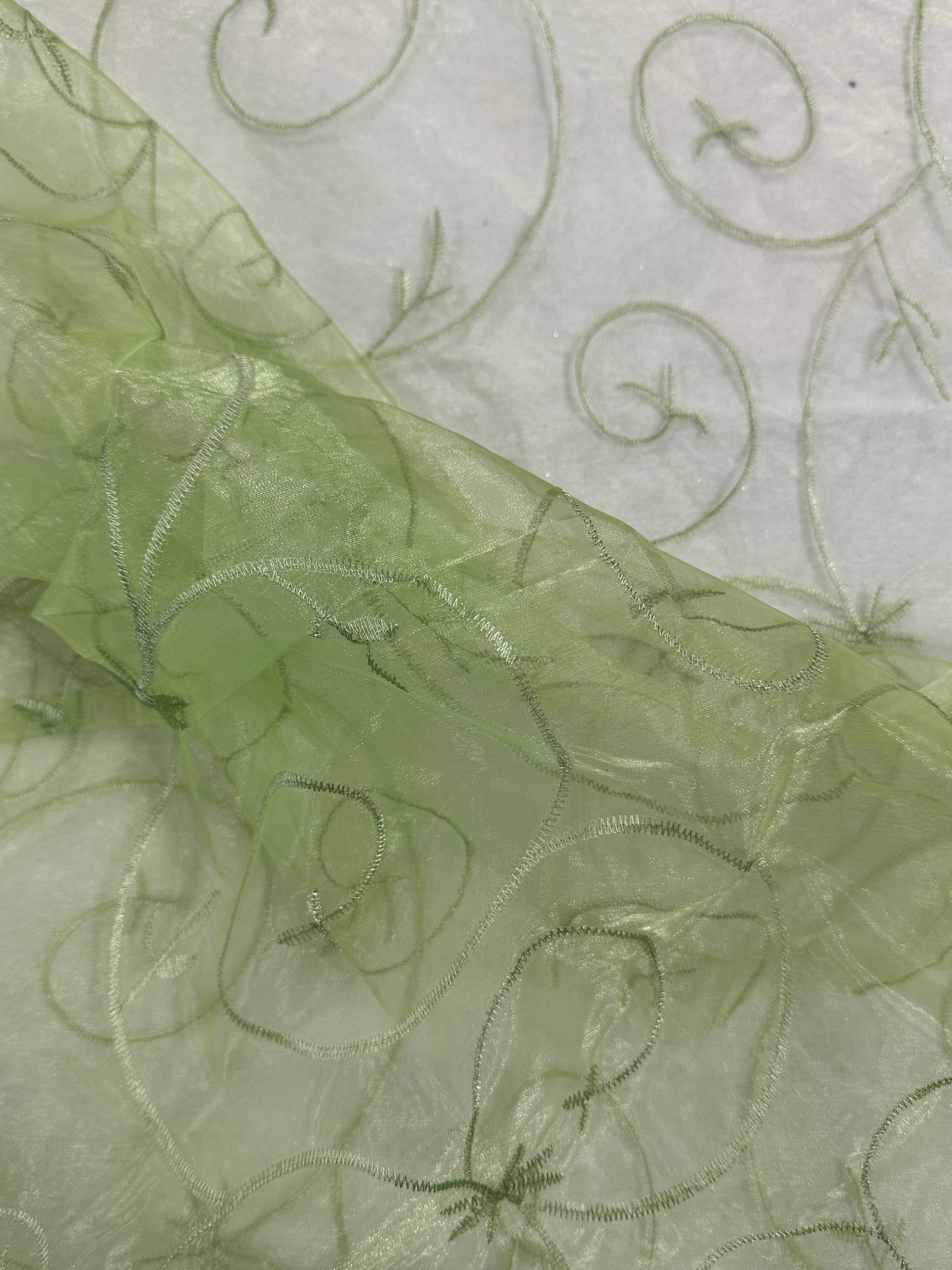 By the Yard Lime Green Organza Vines