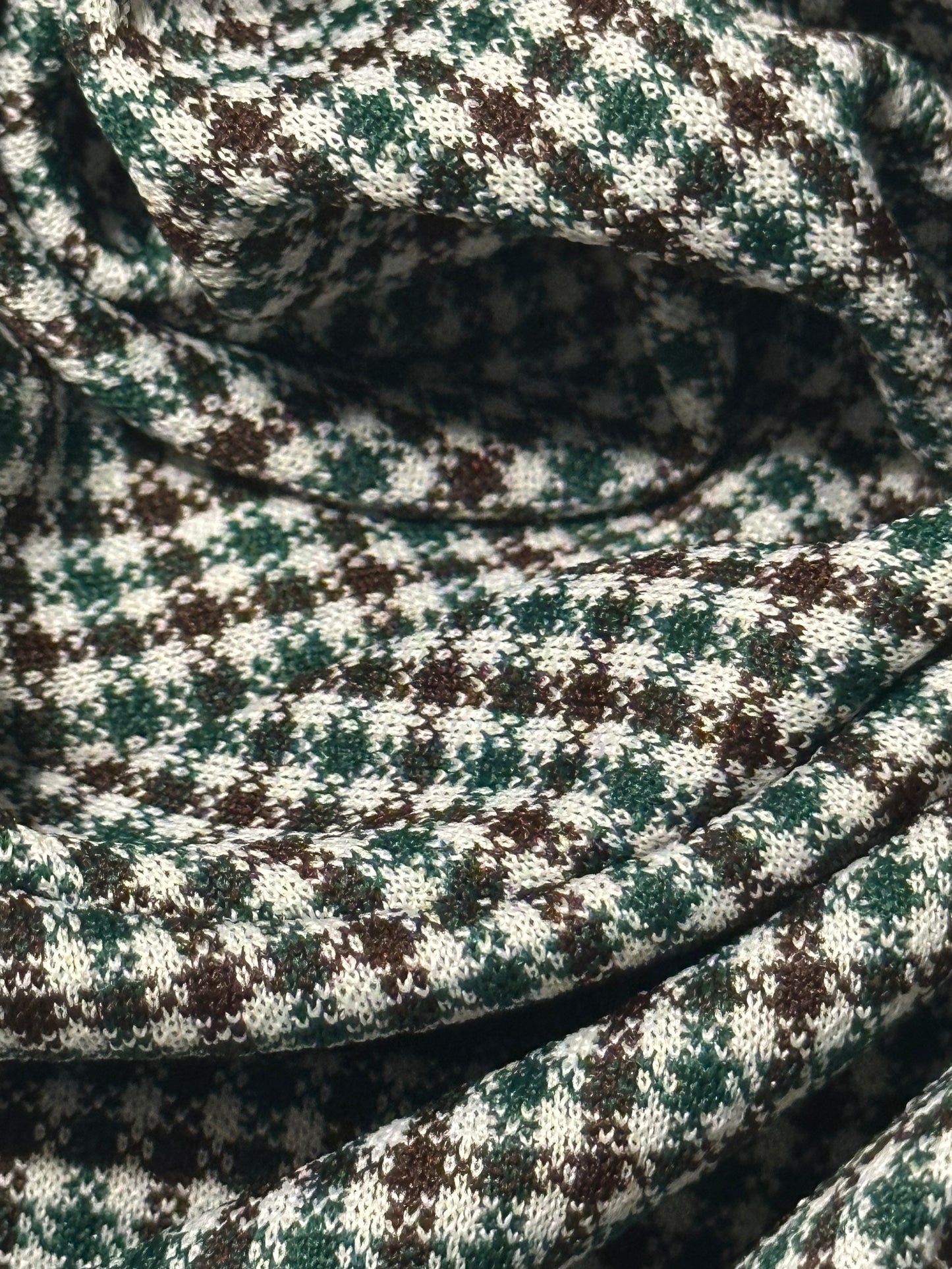 1 yard Green Brown Plaid Polyester Knit