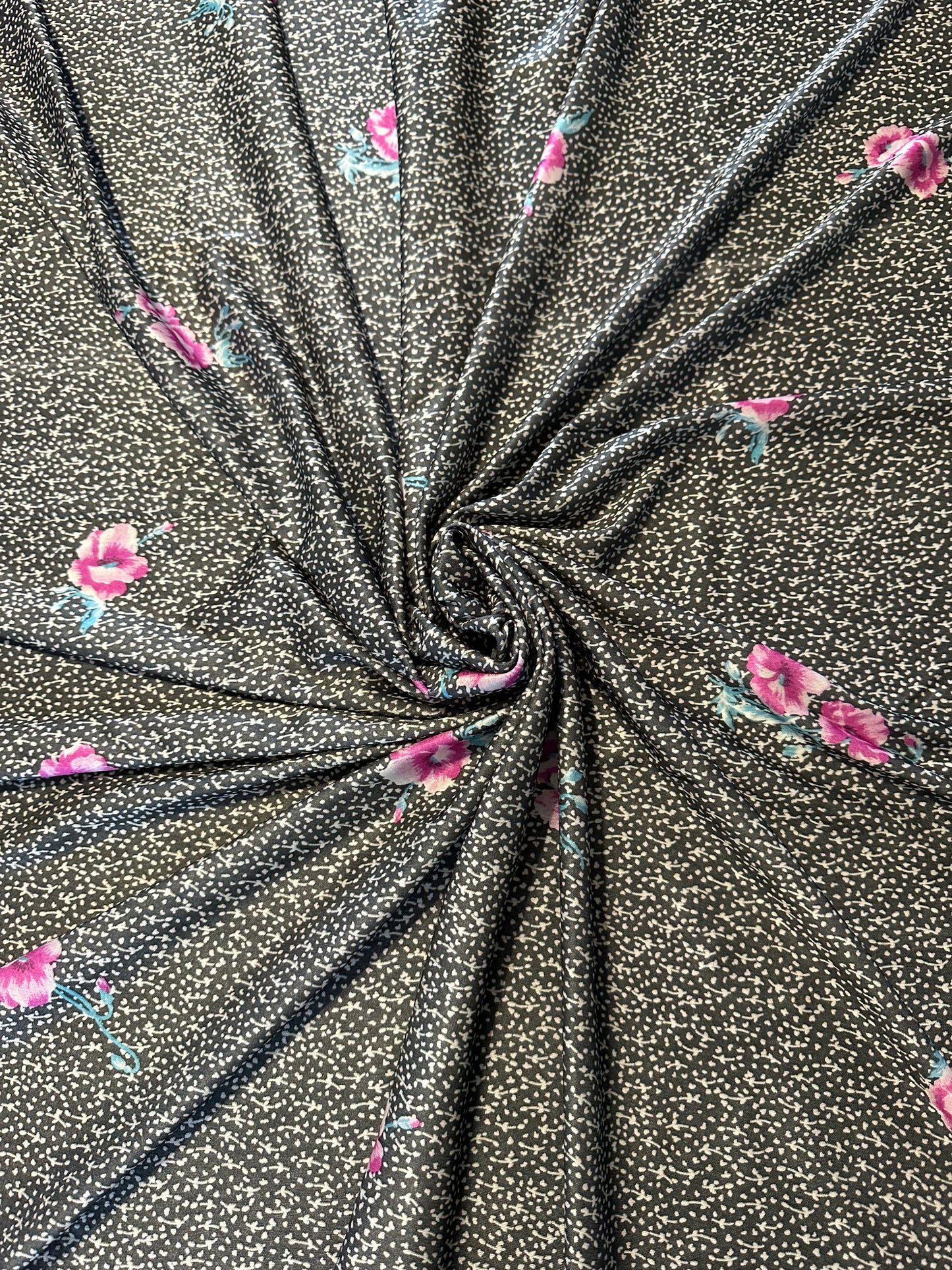 2 yard Black Dots Floral Polyester Knit