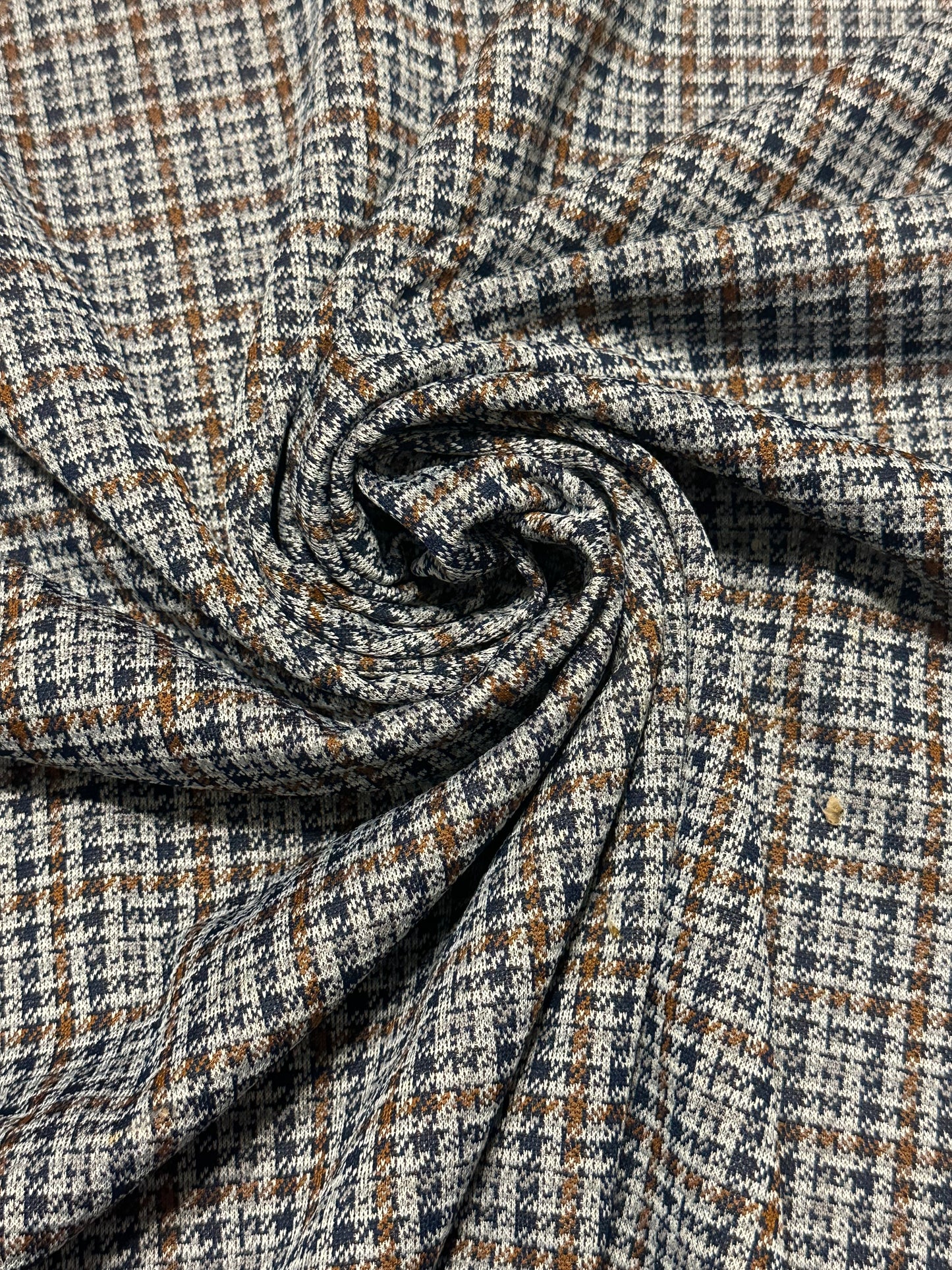 1.75 yard navy brown plaid polyester knit