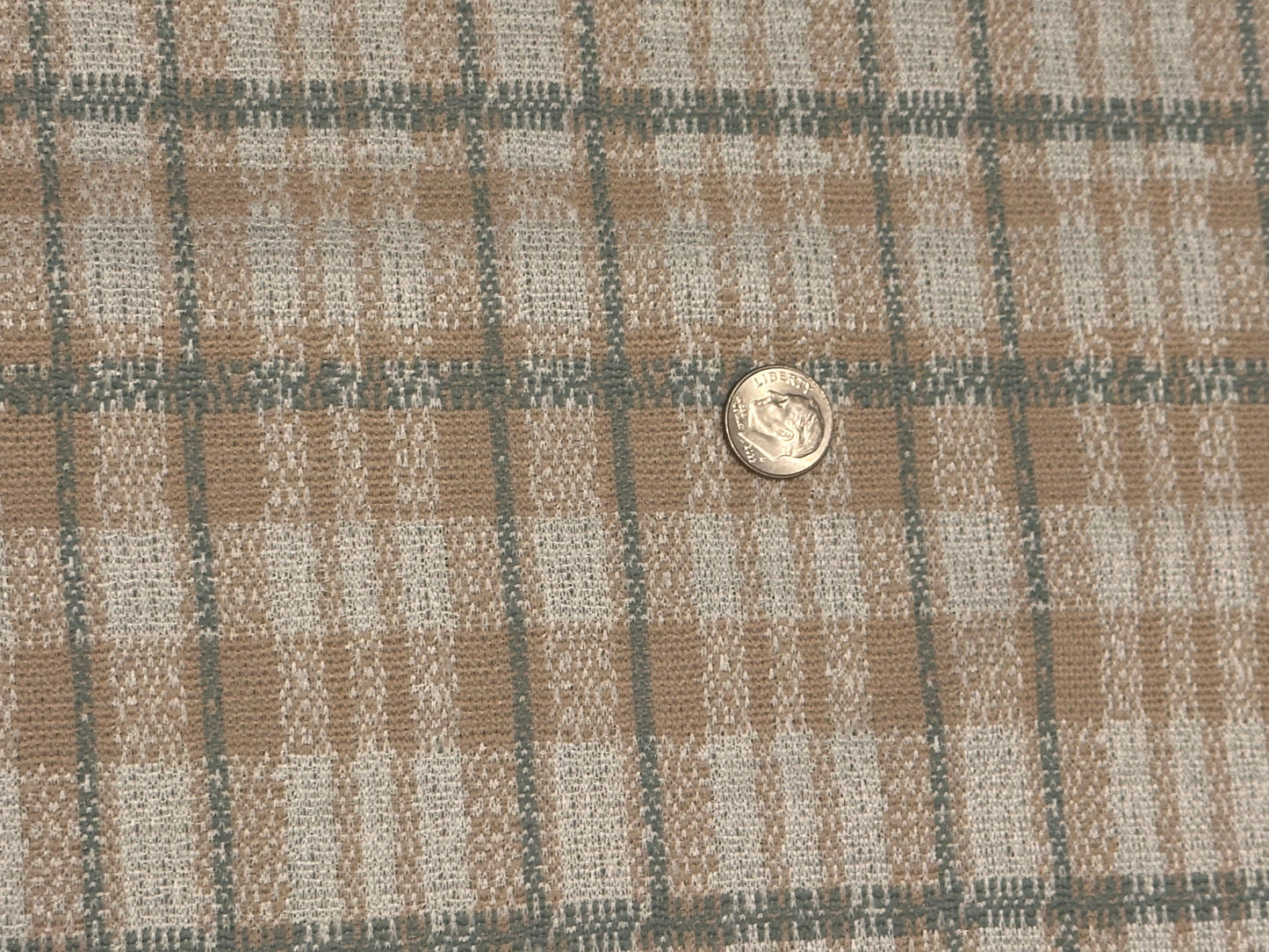 7 yd Green Tan Plaid Polyester Knit